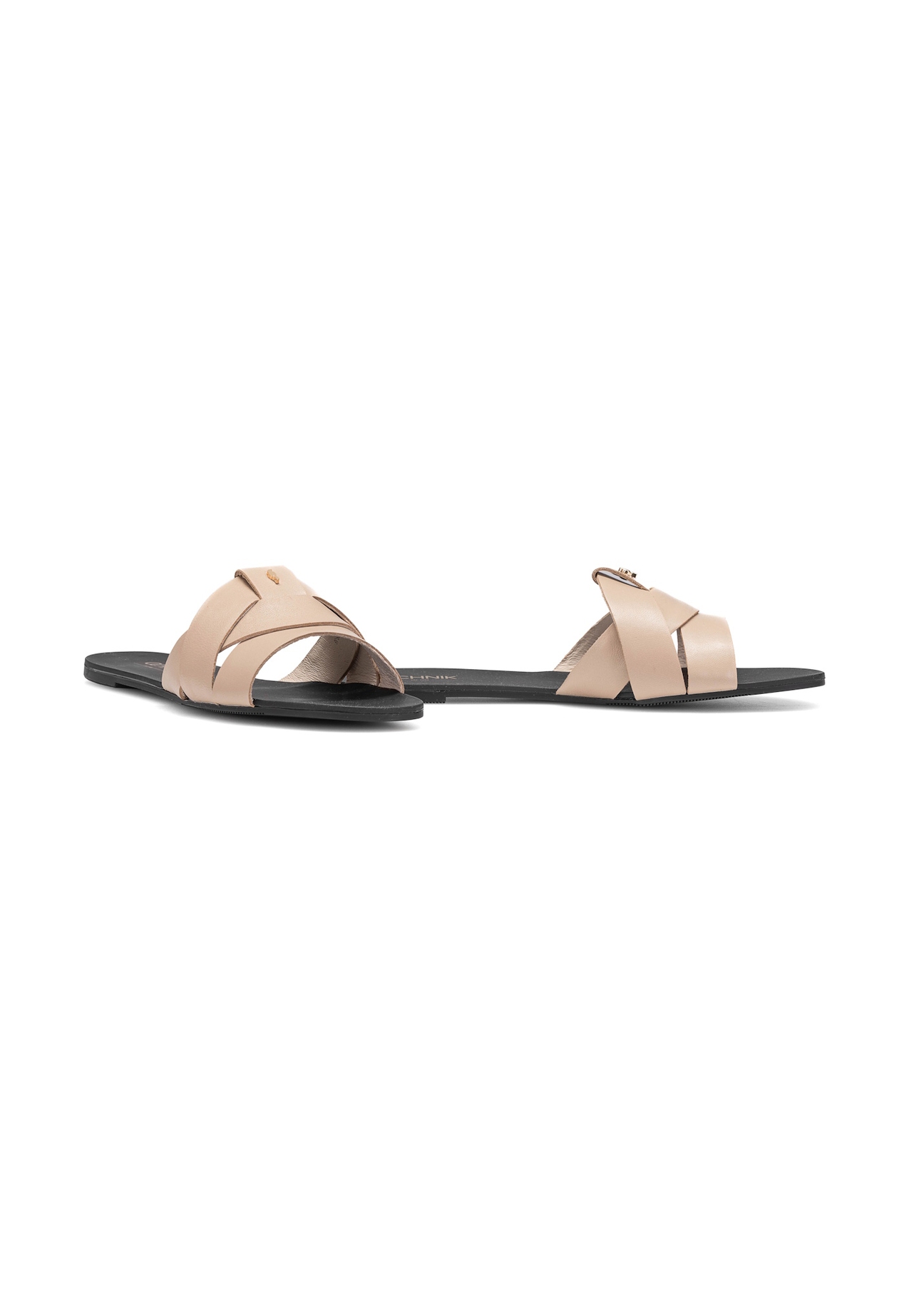 Beige women's flip-flops with braid BUTYD-0903C-1B(W26), diagonal product view on a white background.