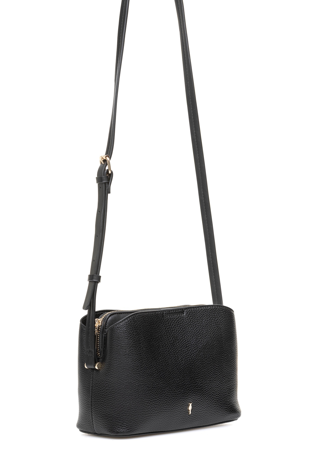 Black small women's handbag TOREC-0768C-99(Z25), product view with strap on white background.