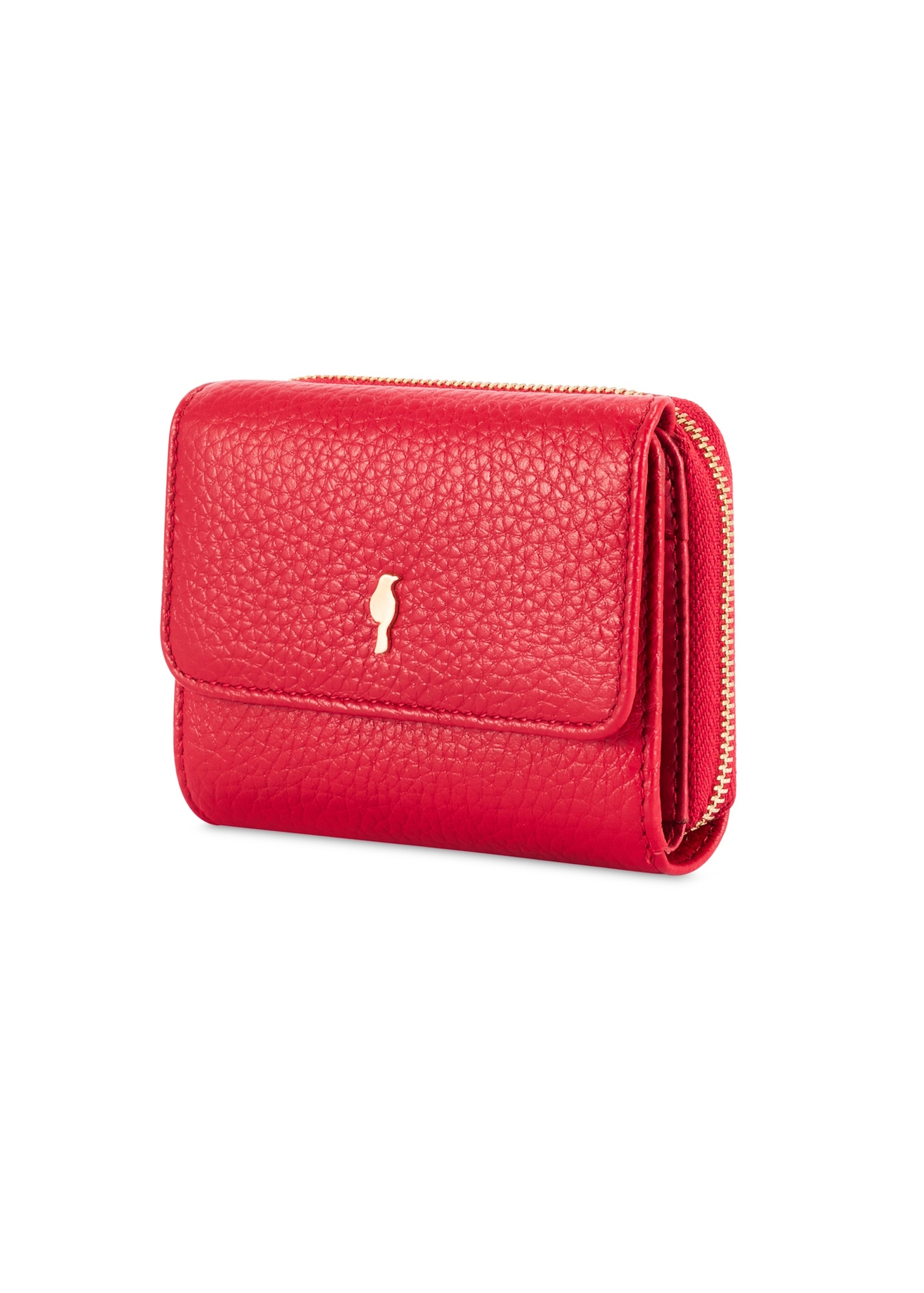 Small red leather women's wallet PORES-0802G-42(Z25), diagonal product view on white background.