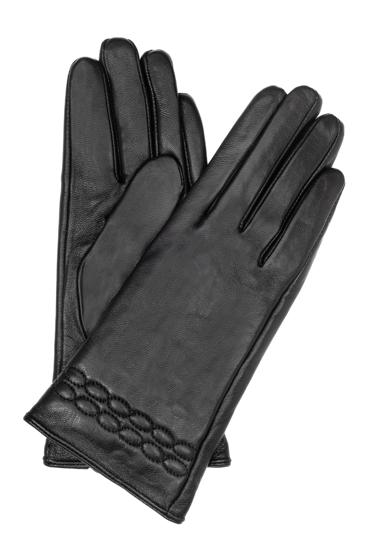 Black women's leather gloves REKDS-0024-99(Z26) - product view from above, on a white background.