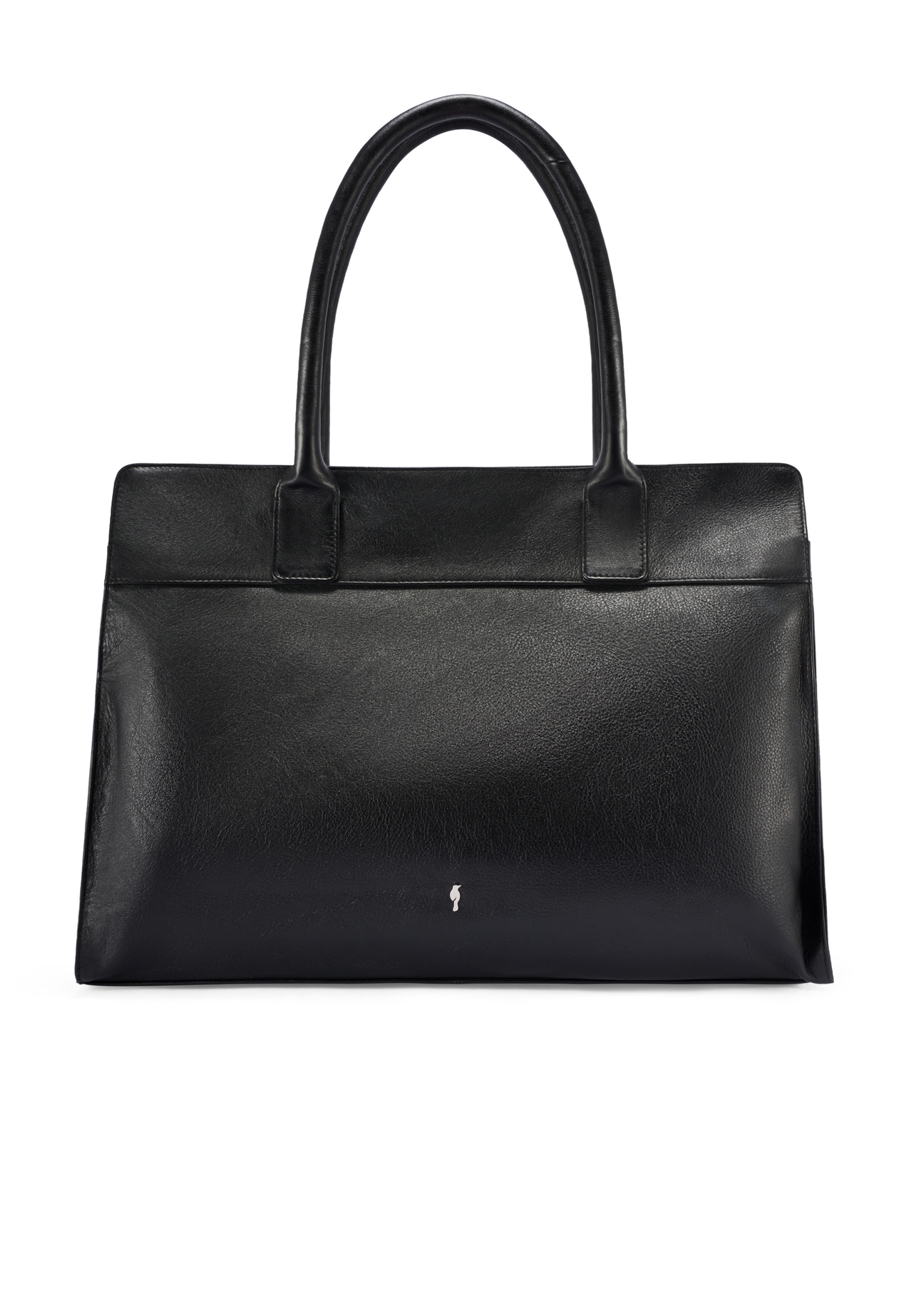 Black large leather shopper bag TORES-1237-99(W26), front product view on white background.
