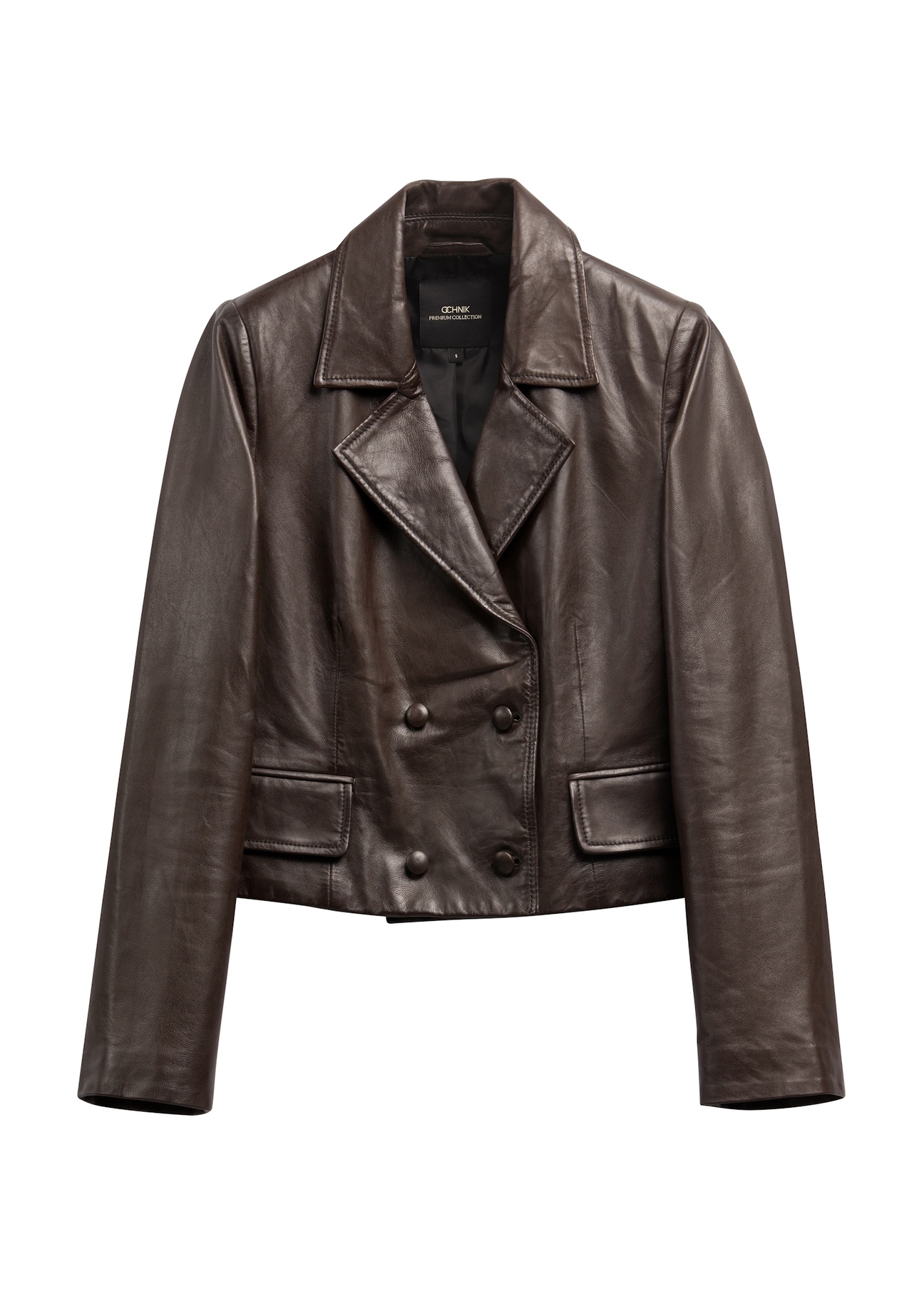 Brown women's leather jacket KURDS-0620-1I(Z26) - front product view, on white background.