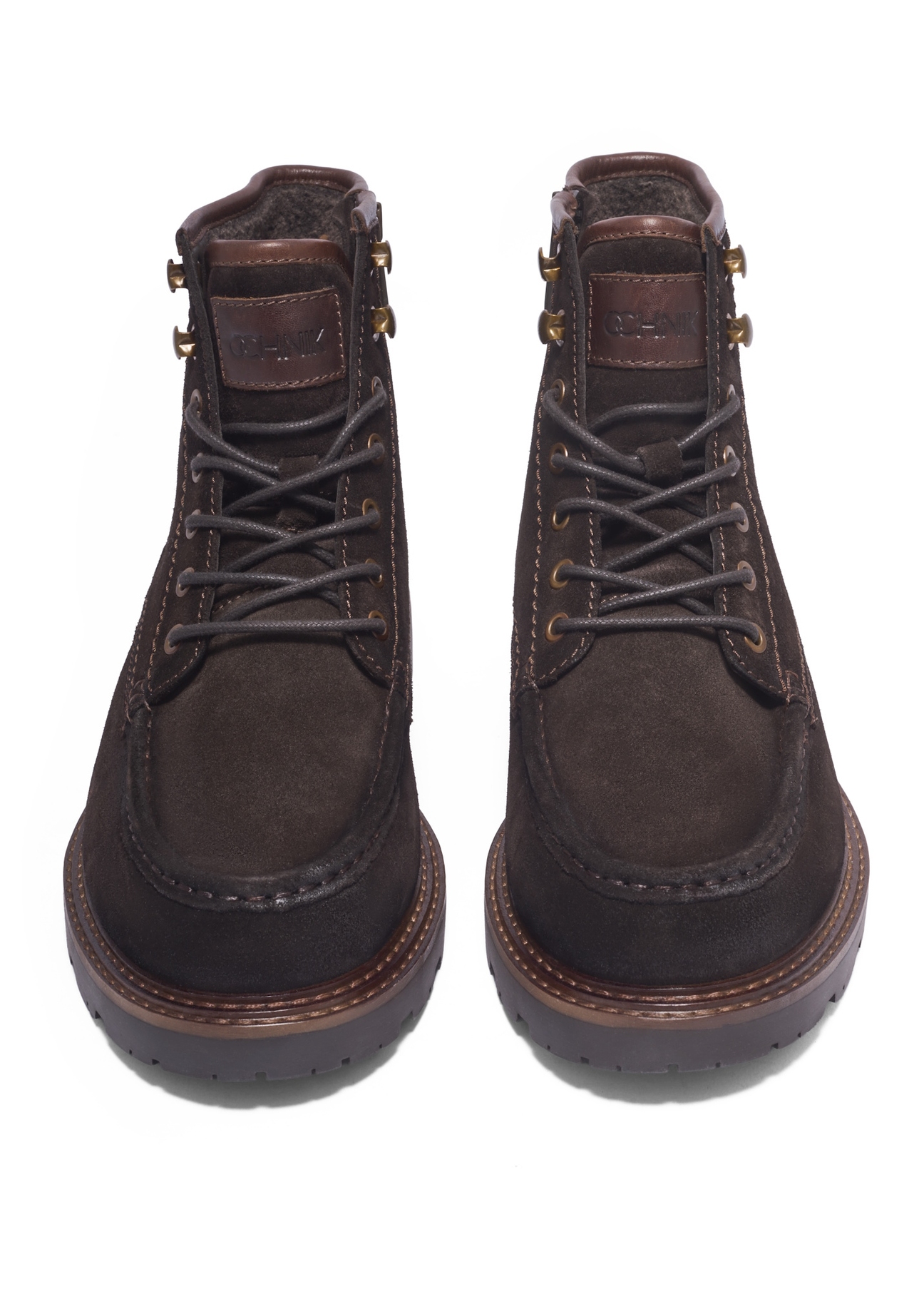 Dark brown suede men's ankle boots BUTYM-0581-1I(Z26), front product view on white background.