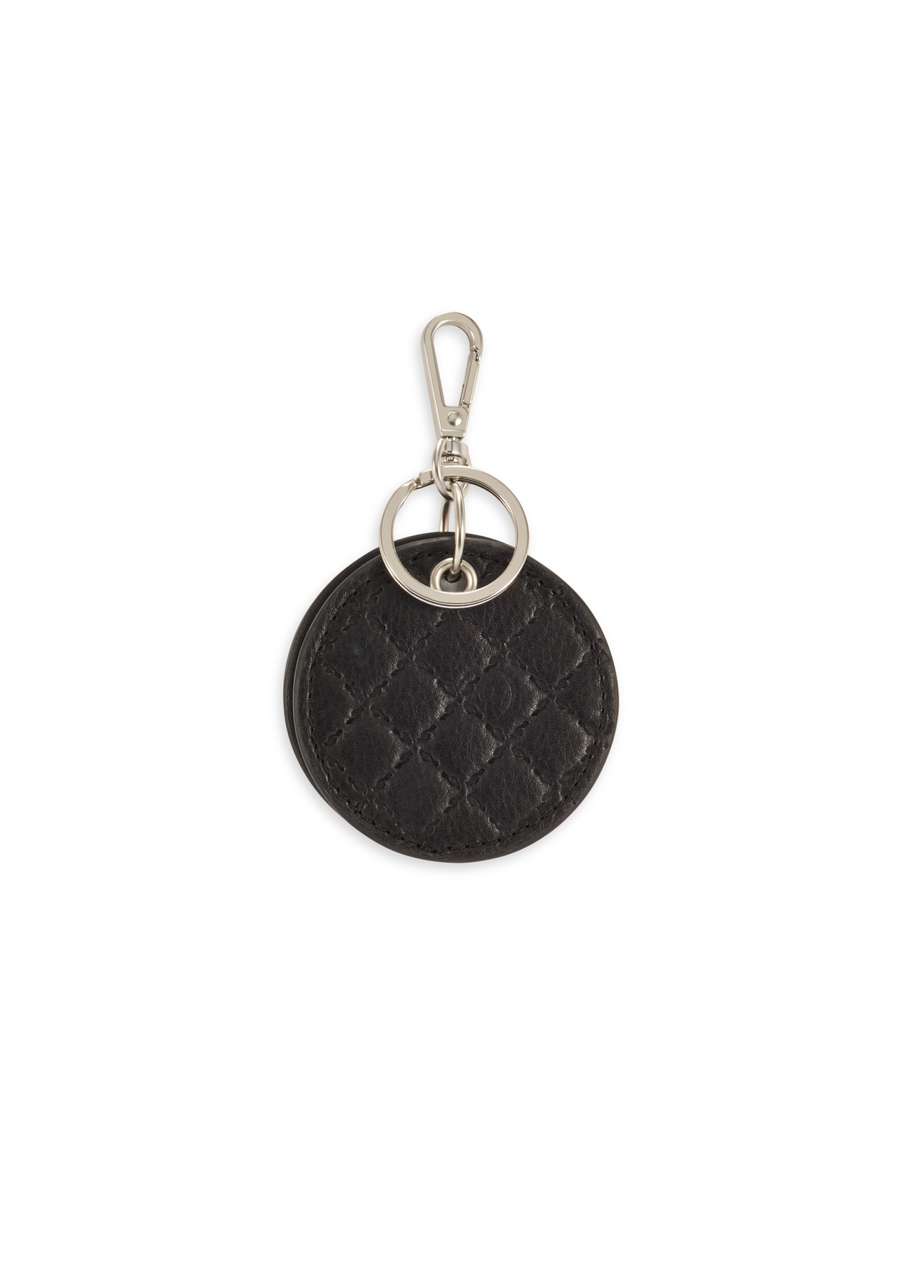 Black leather keychain with mirror BRELOK-0215-99(Z25), product view from the front on a white background.