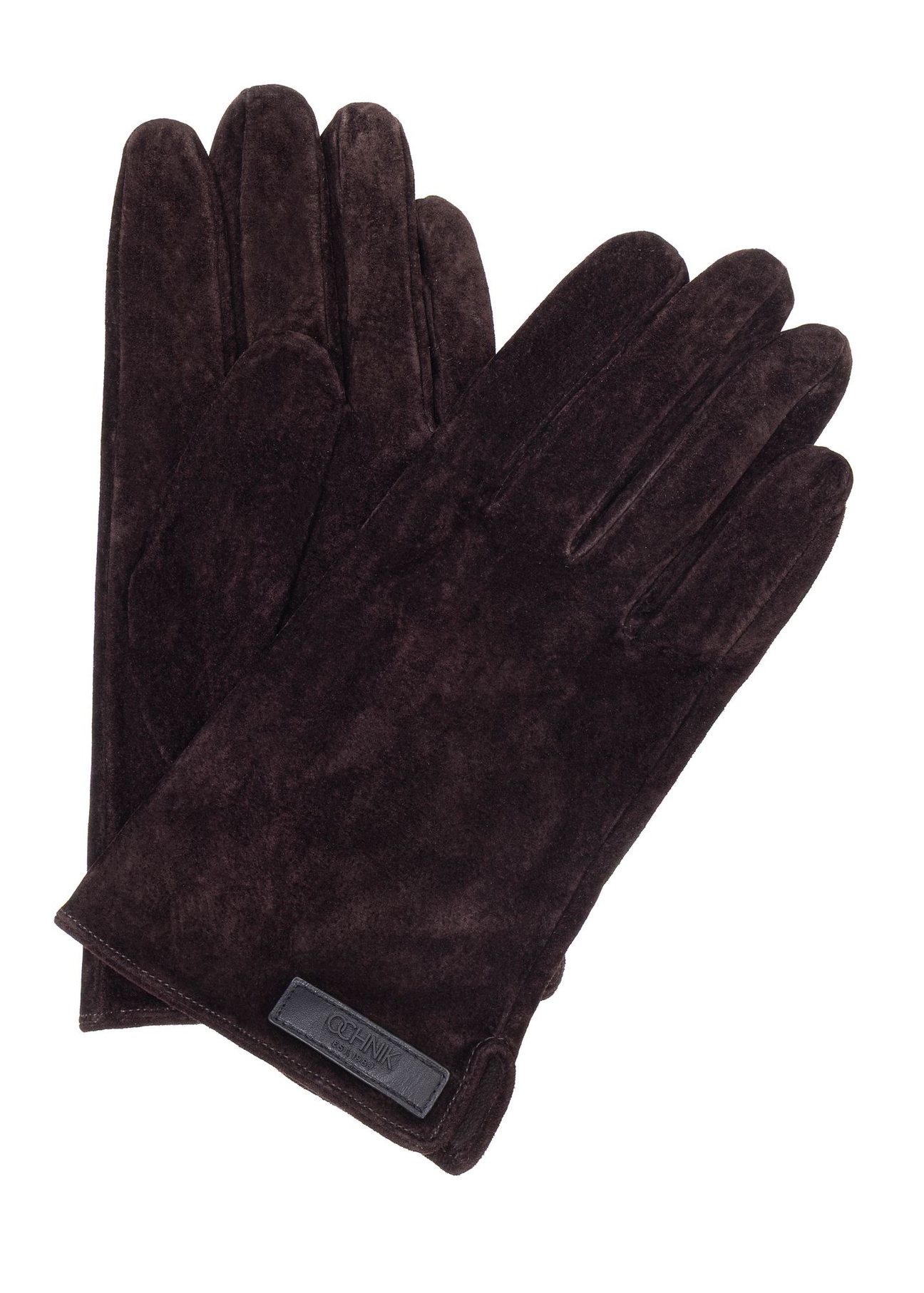 Dark brown men's suede gloves REKMS-0083-90(Z25) - front product view on white background.