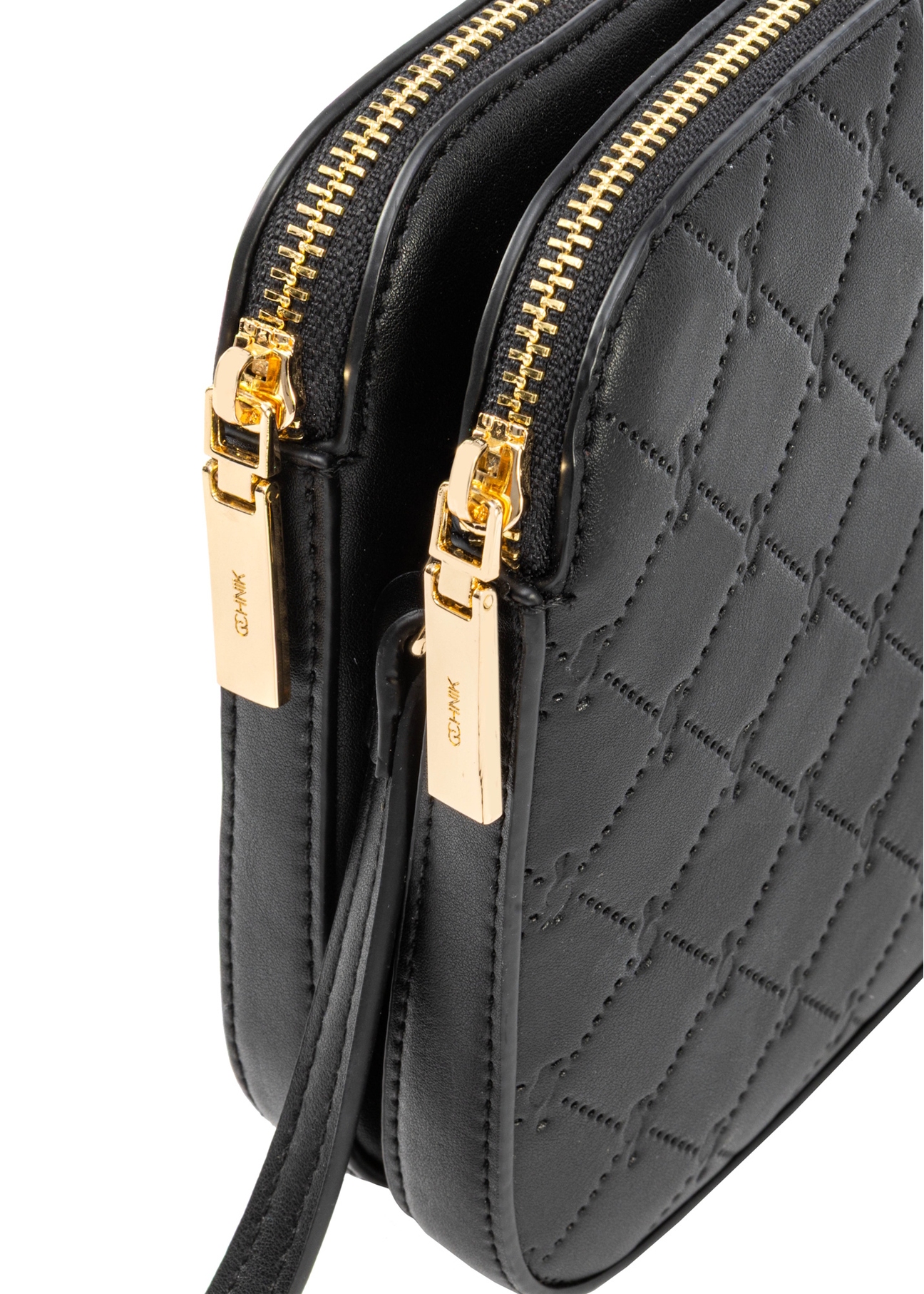 Black women's messenger bag with monogram TOREC-0205F-98(Z25), close-up of the product detail on a white background.