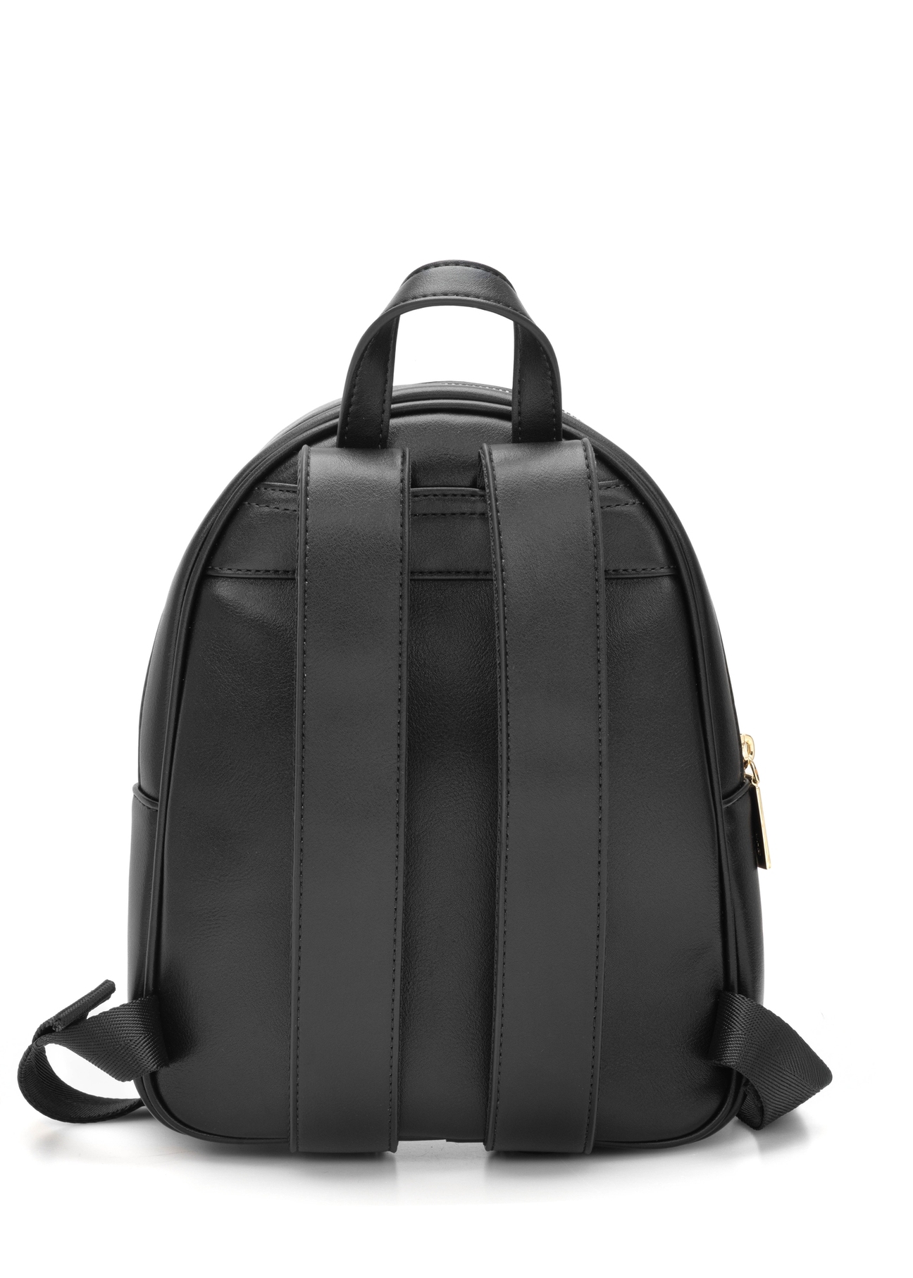Small black women's backpack TOREC-1026-99(W26), product view from the back on a white background.