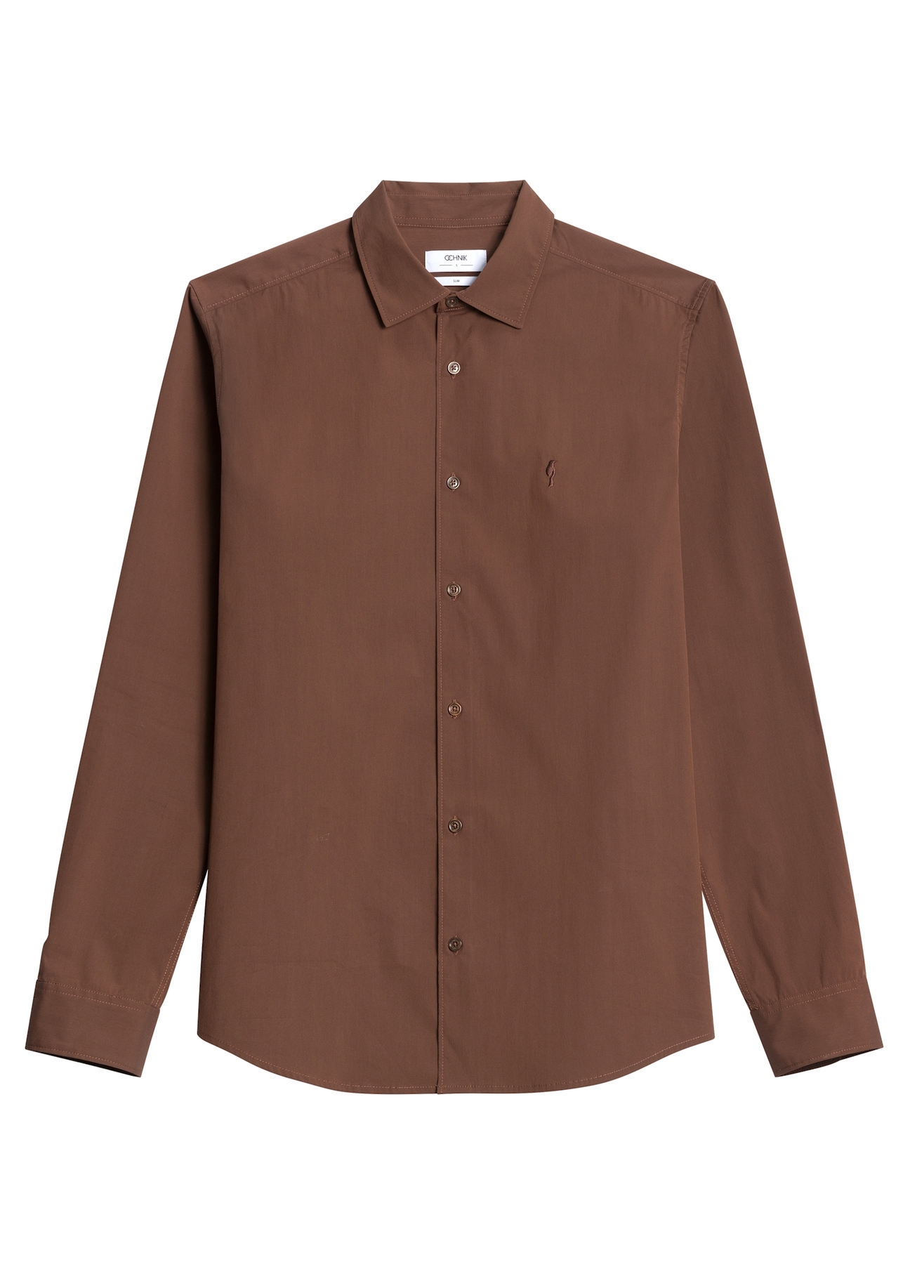 Dark brown men's shirt KOSMT-0364-1H(Z26), product view from the front on a white background.
