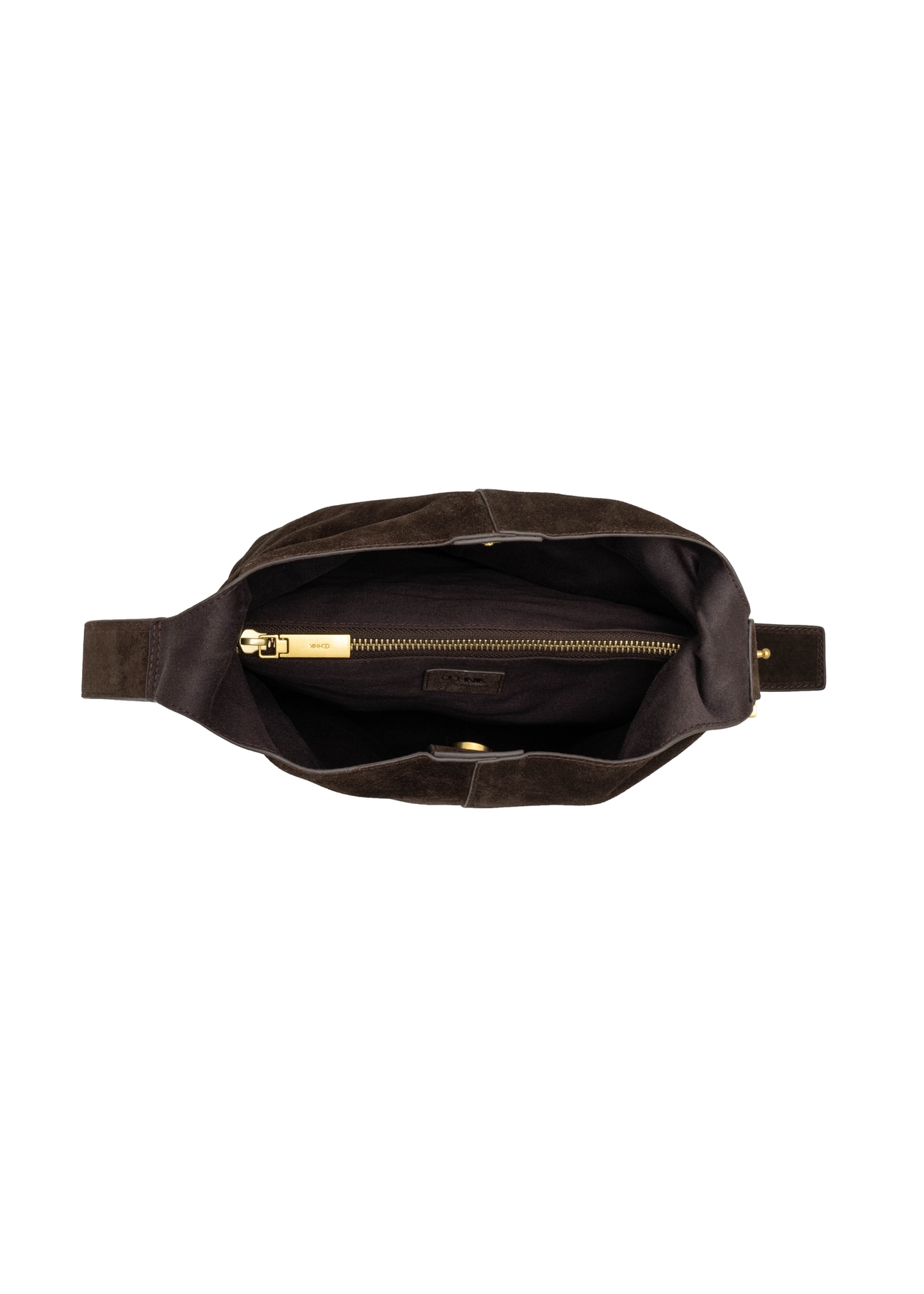 Brown suede women's handbag TORES-1421-1I(Z26), product view inside on white background.