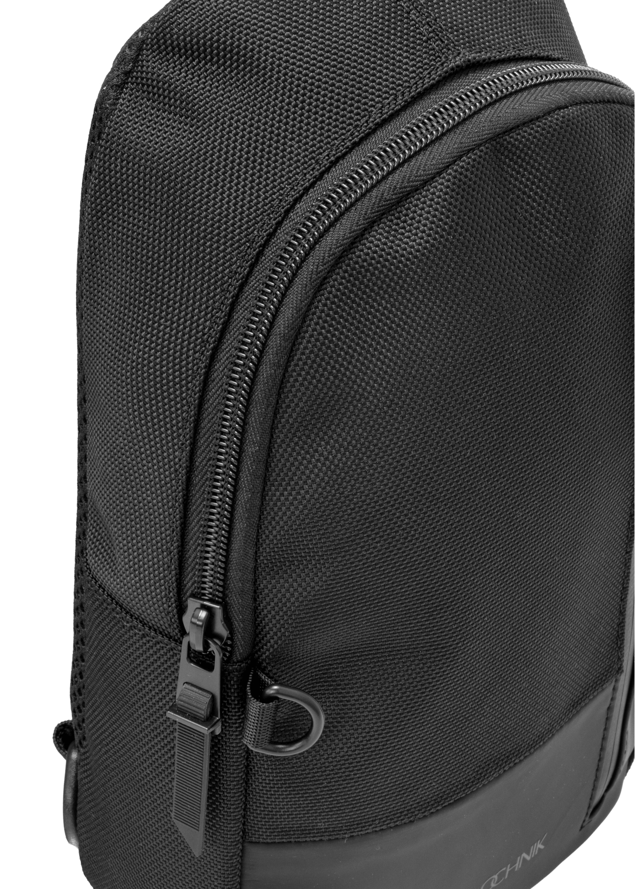 Black men's crossbody bag TORMN-0419-99(W26) - close-up detail, on white background.