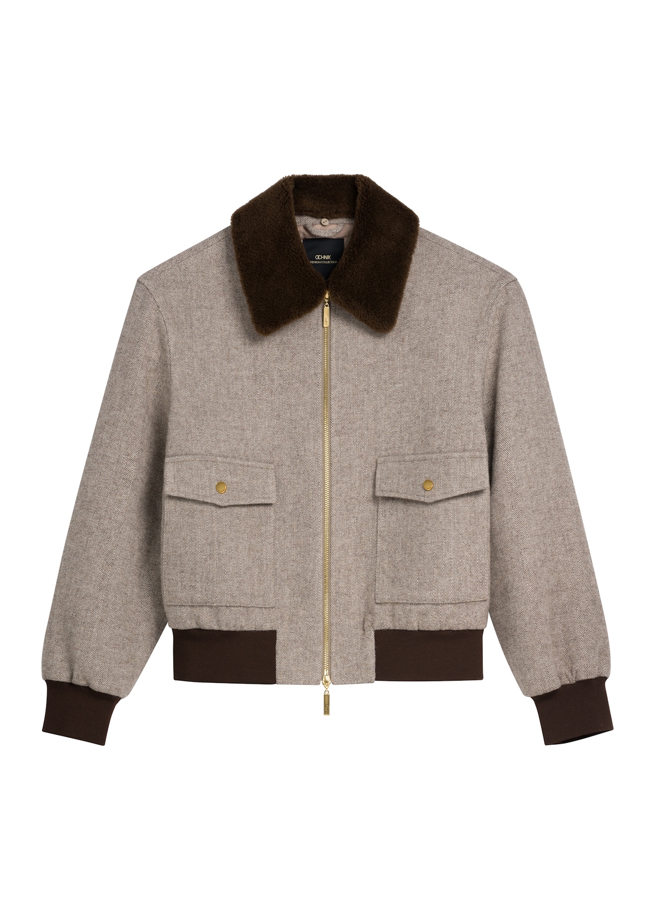 Women's short beige wool jacket PLADT-0077-1B(Z26), front product view on white background.