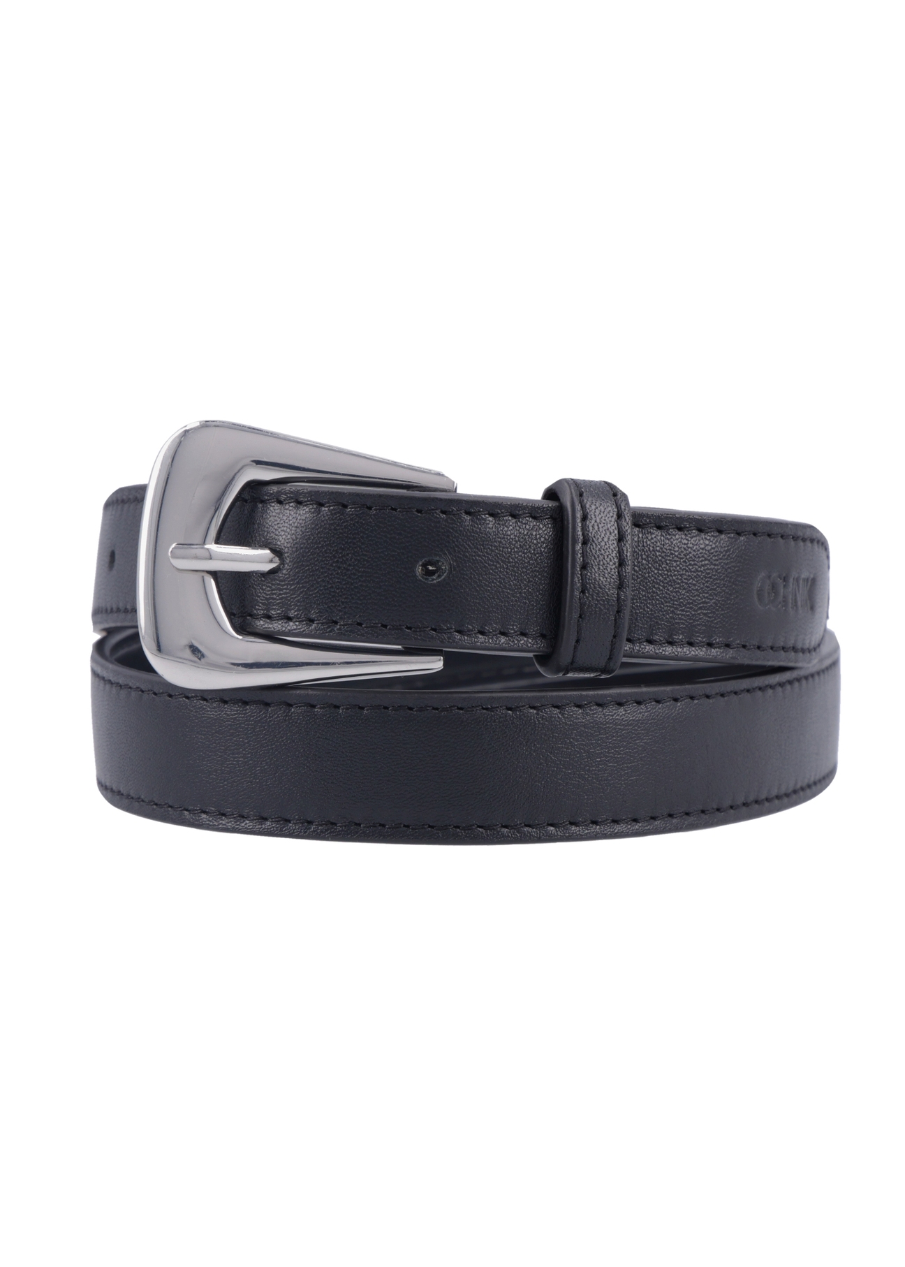 Black leather women's belt PASDS-0348-99(Z26), front product view on white background.