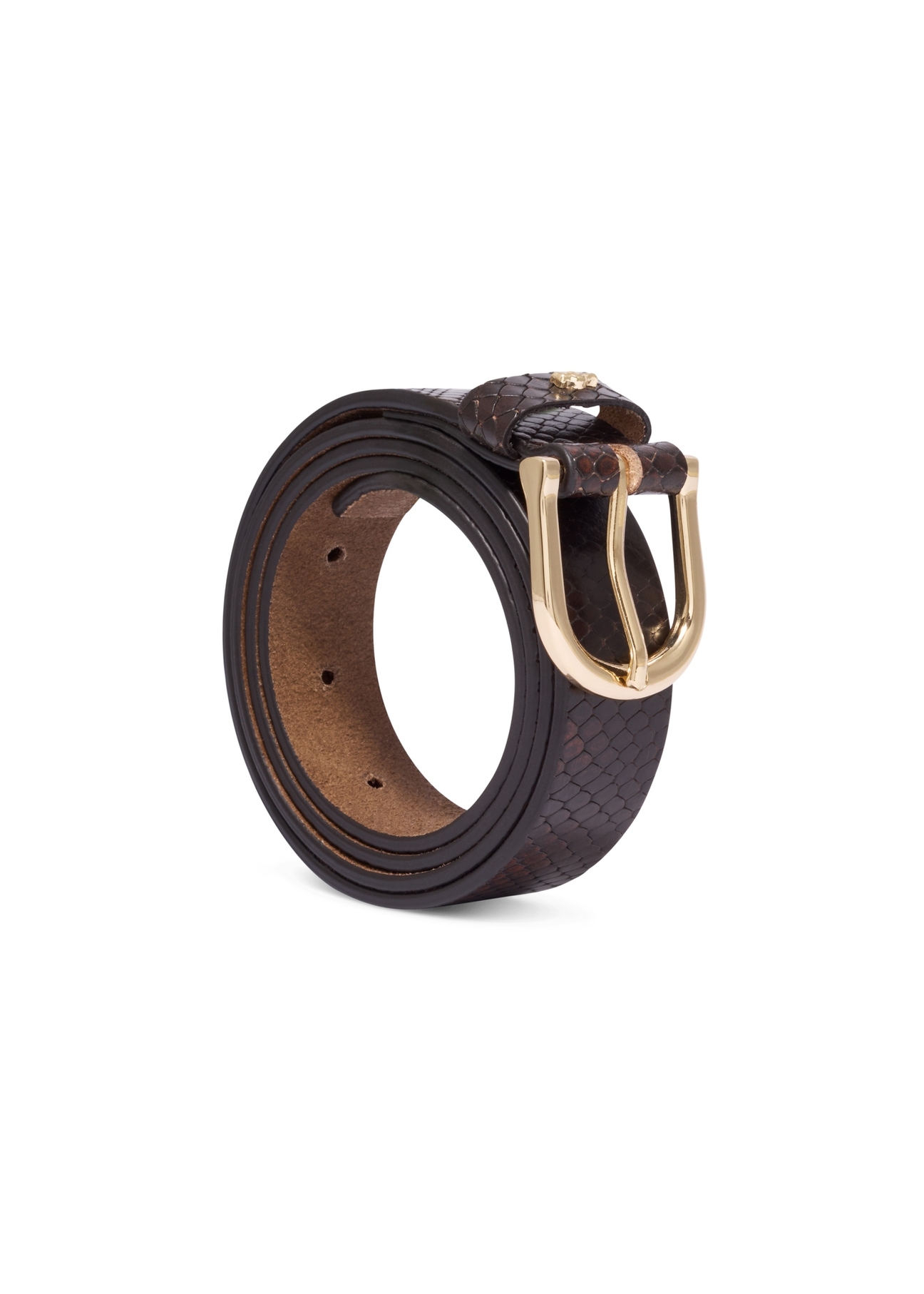 Brown women's leather belt PASDS-0333-1P(Z26) – angled view of the product on a white background.