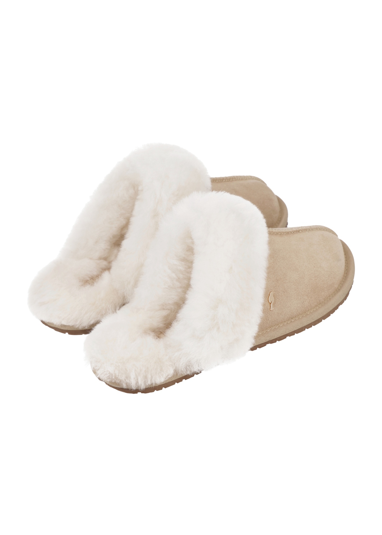 Beige women's suede slippers BUTYD-1319-1B(Z26), rear view of the product on a white background.