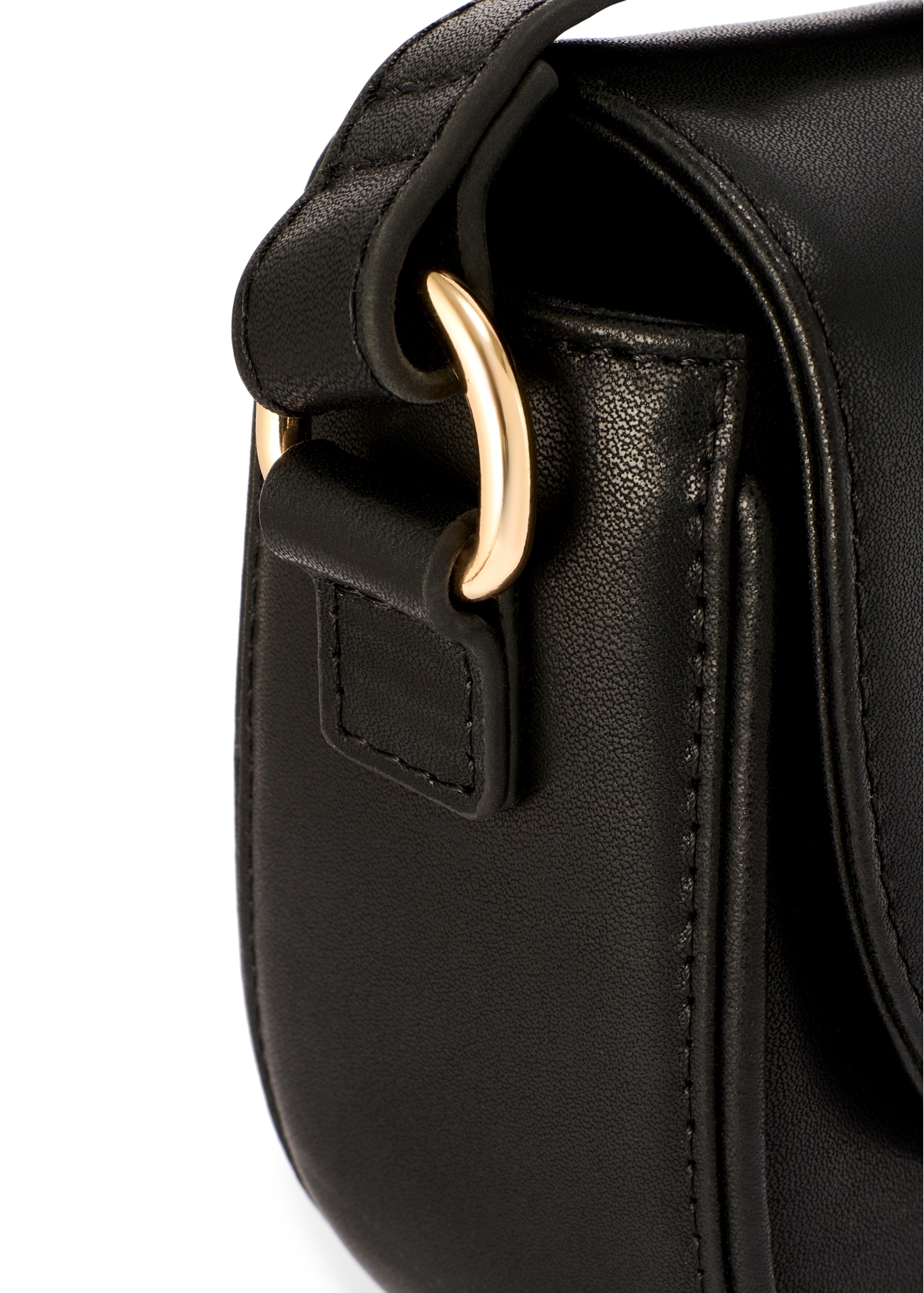 Black leather small handbag TORES-1260-99(W26) - close-up detail, on white background.