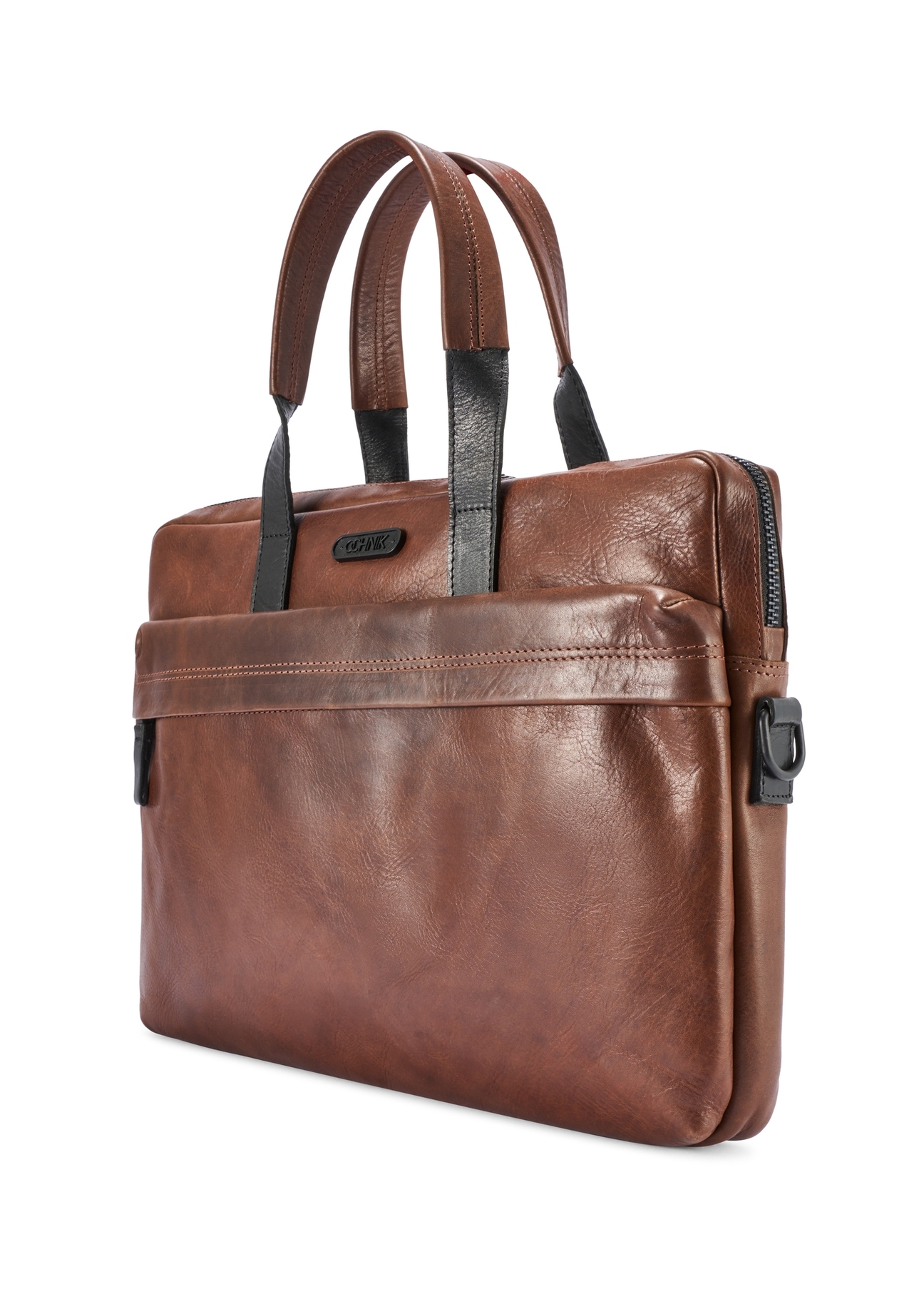 Brown leather men's bag TORMS-0488-1H(W26) - product view slightly diagonal, on a white background.