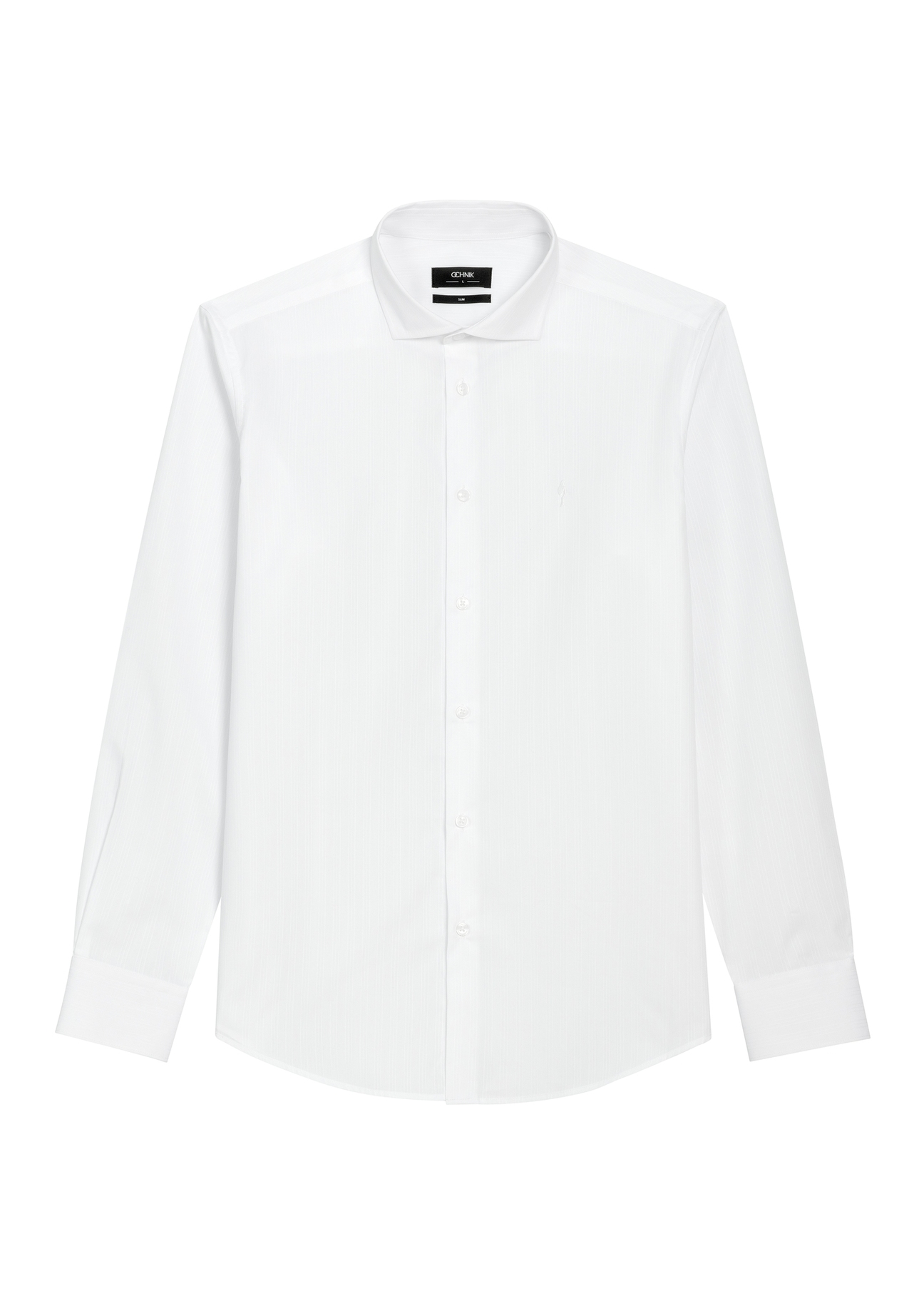 White cotton men's slim shirt KOSMT-0368-0A(Z26) - front product view, on white background.