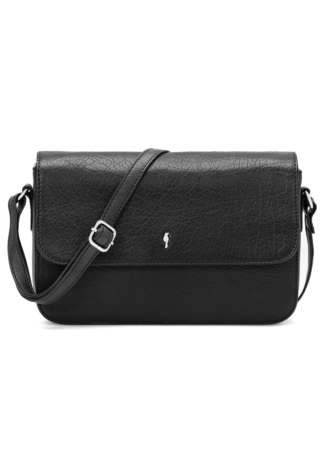 Women's black leather messenger bag TORES-1245-99(W26) - front product view on white background.