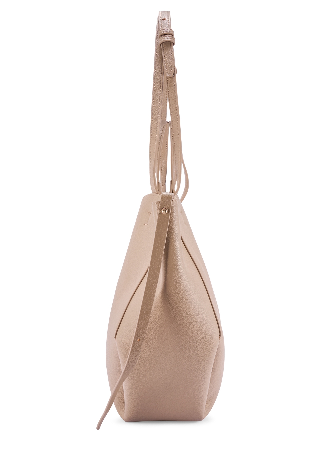 Beige large shopper bag TOREC-1201-1B(W26) - side view of the product, on a white background.