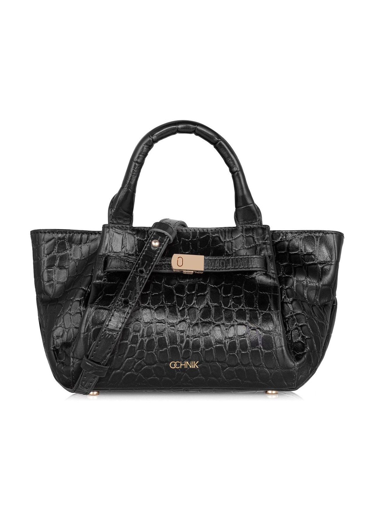 Women's small leather handbag black croco TORES-0998-97(W24)-01