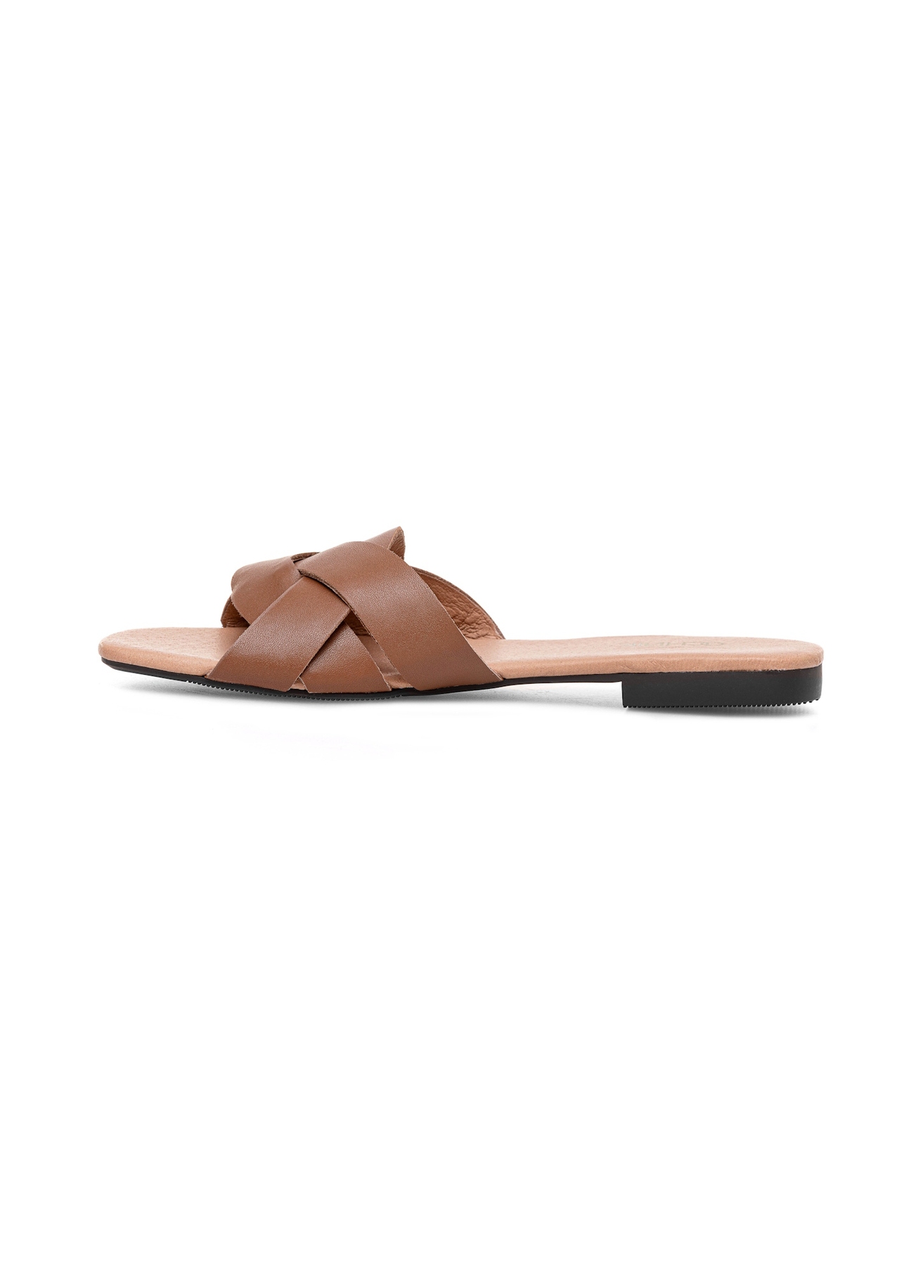 Women's brown leather flip-flops BUTYD-1159-24(W25), side view of the product on a white background.