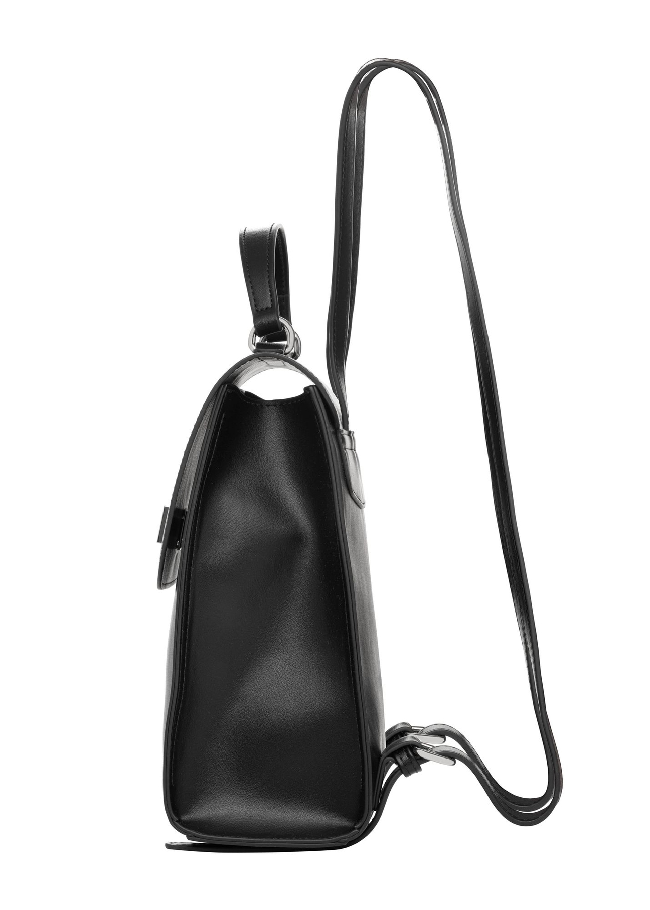 Black elegant women's backpack TOREC-1281-99(Z26) - side view of the product, on a white background.