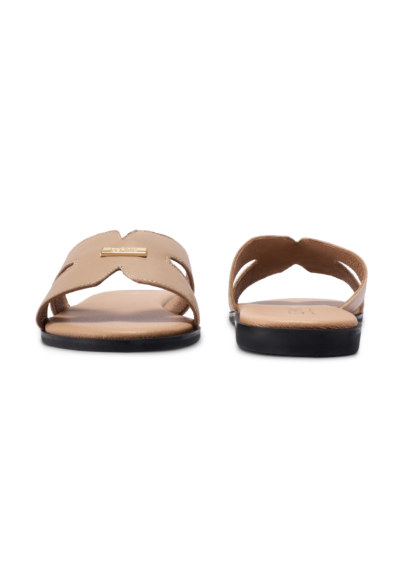 Beige women's flip-flops BUTYD-0725D-1B(W26), front and back product view on white background.