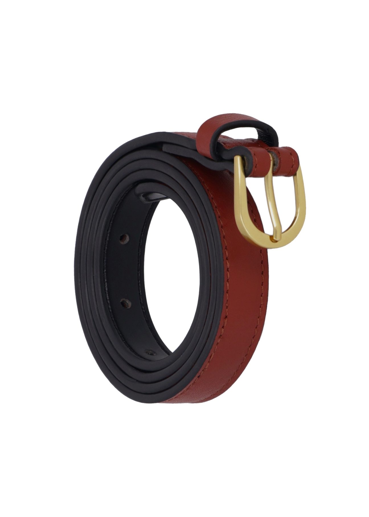 Women's leather belt in a red shade PASDS-0344-3D(Z26), diagonal product view on a white background.