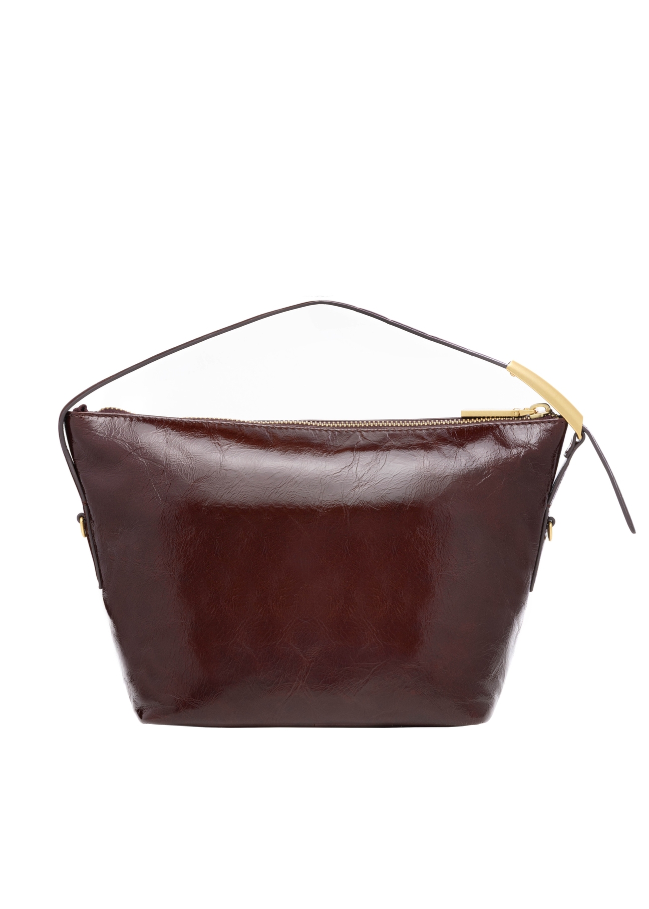 Burgunderrote Lederhandtasche für Damen TORES-1391-4E(Z26), Produktansicht von hinten auf weißem Hintergrund.