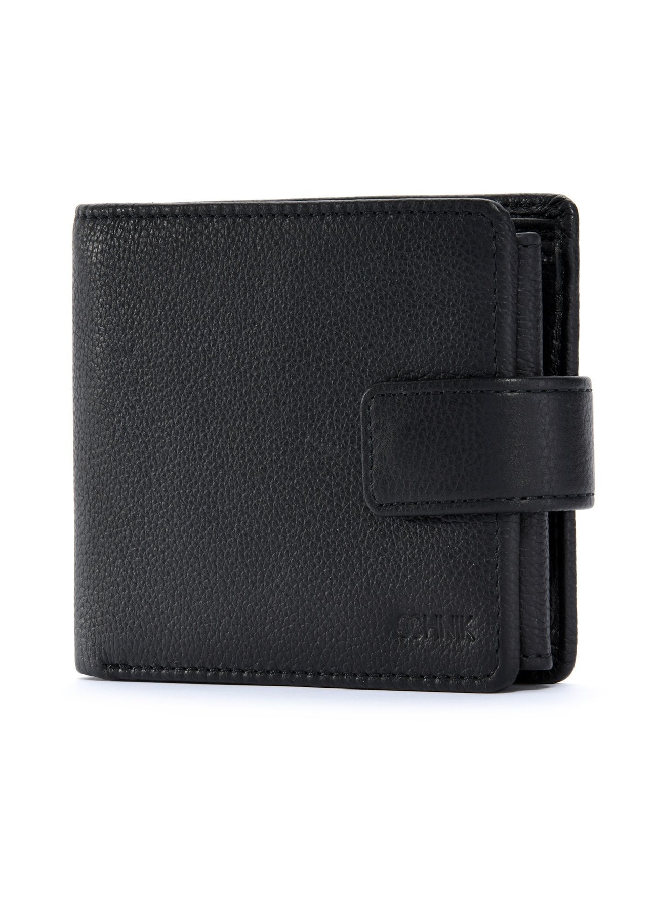 Black men's wallet made of genuine leather PORMS-0631A-9I(W26), diagonal product view on a white background.
