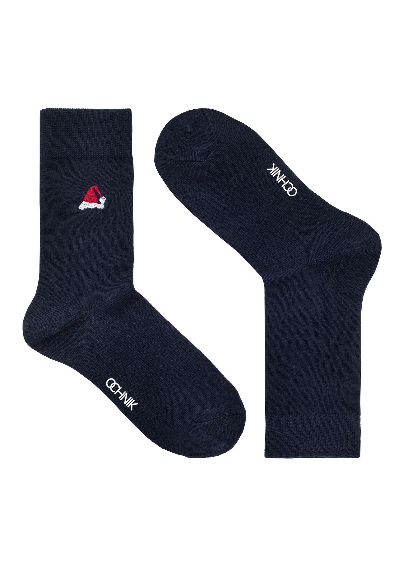 Men's Christmas navy blue socks SKAMT-0160A-7D(Z26), front product view on white background.
