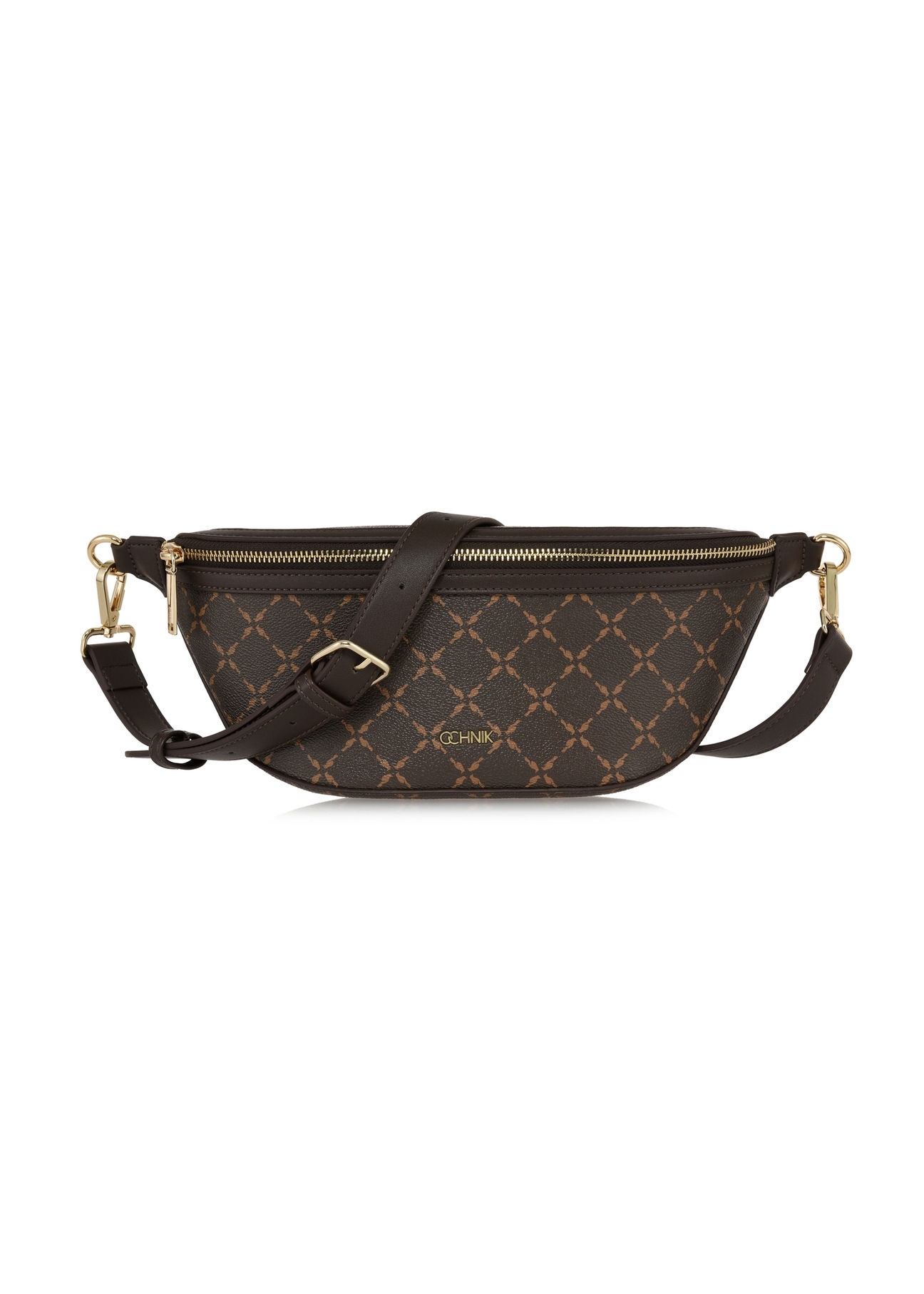 Brown monogrammed waist bag TOREC-0981A-89 (Z25), front view of the product on a white background.