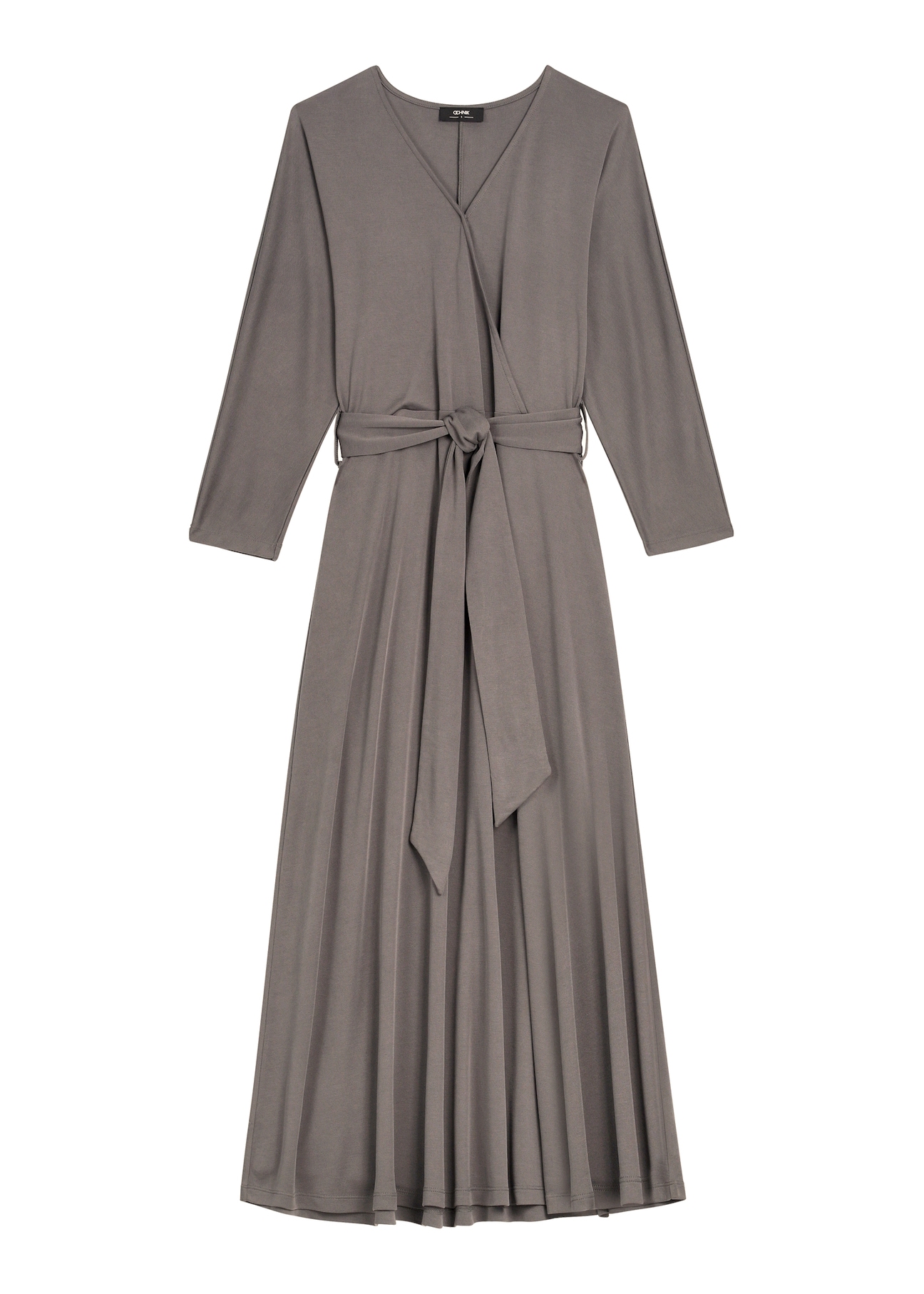 Graphite women's dress with envelope neckline SUKDT-0286-9D(Z26), product view from the front on a white background.