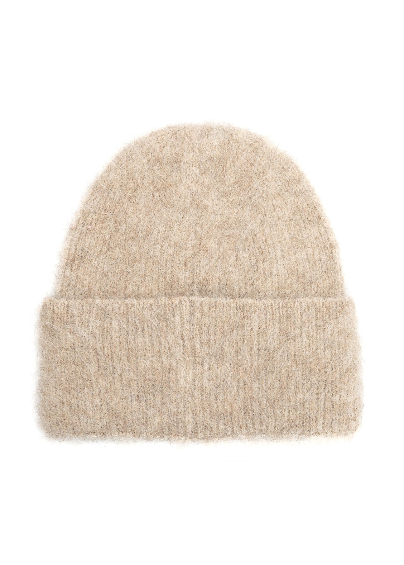 Beige woolen women's hat CZADT-0212-1B(Z26), back view of the product on a white background.
