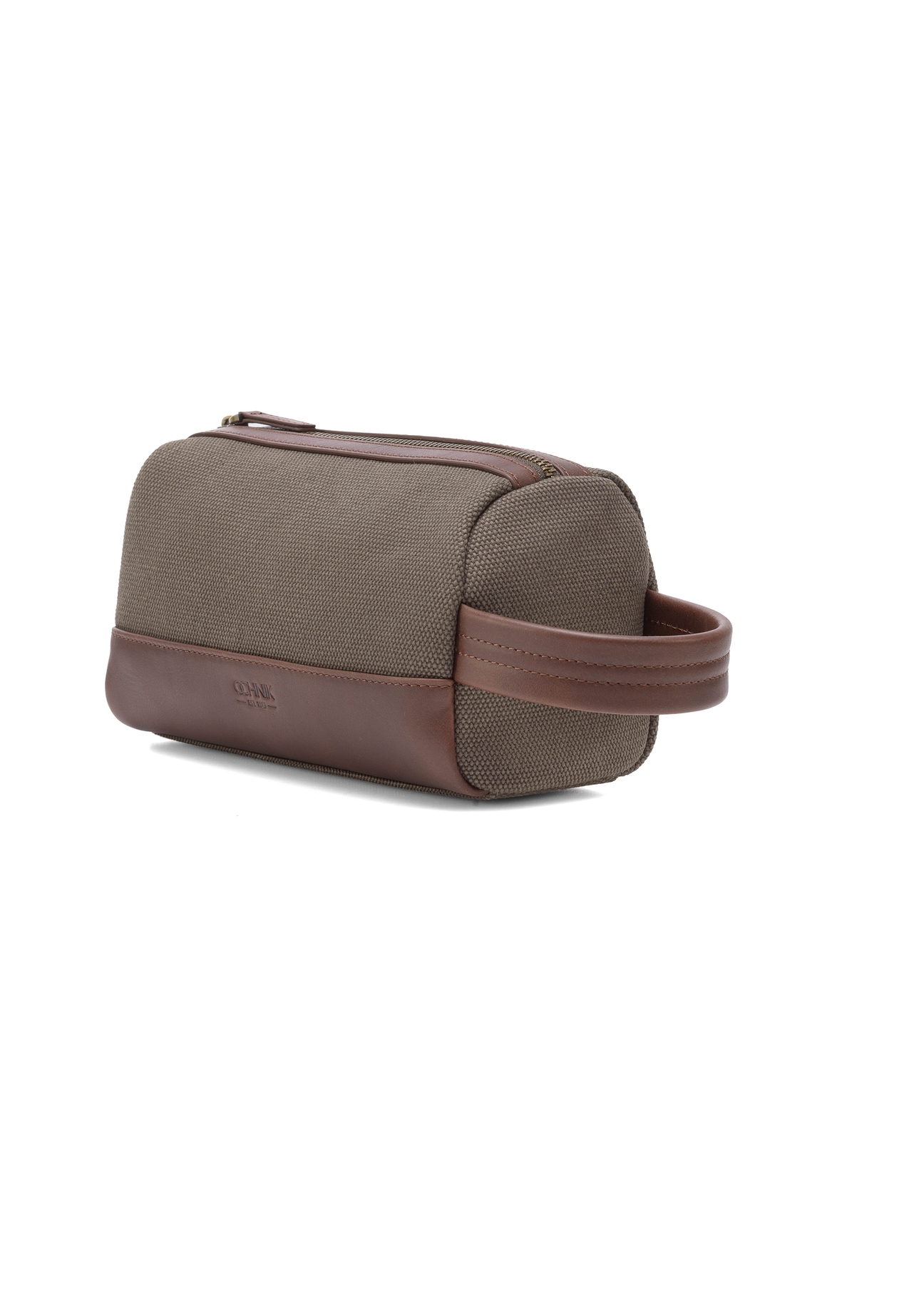 Men's khaki cosmetic bag TORMN-0373-55(Z25), diagonal product view on white background.
