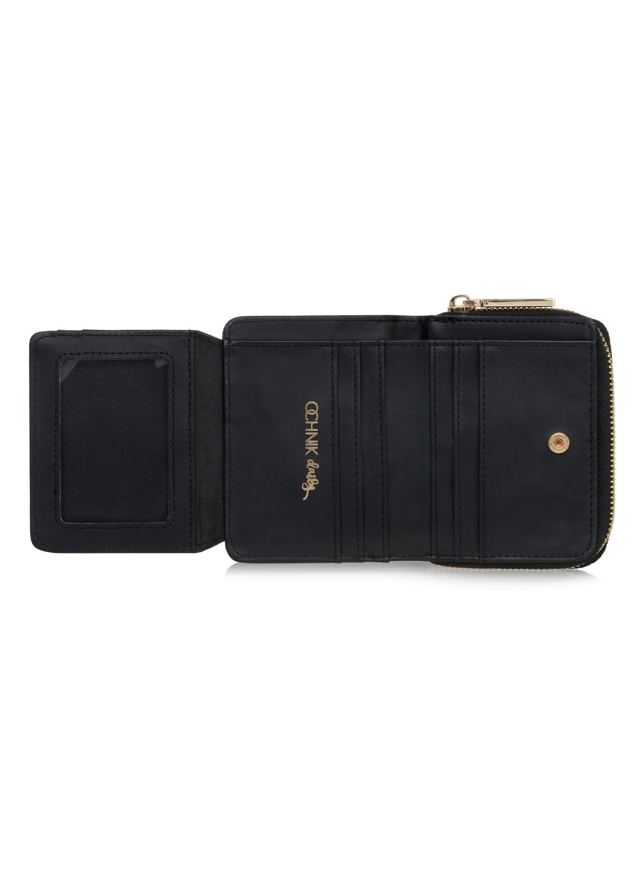 Small black women's croco wallet POREC-0352A-97(Z25), product view inside on white background.