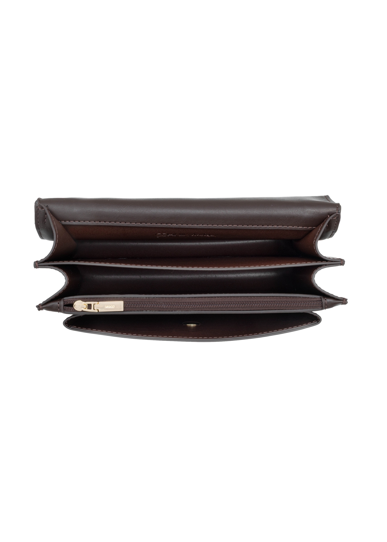Brown women's handbag with monogram TOREC-1155-1I(Z26), product view from above on a white background.