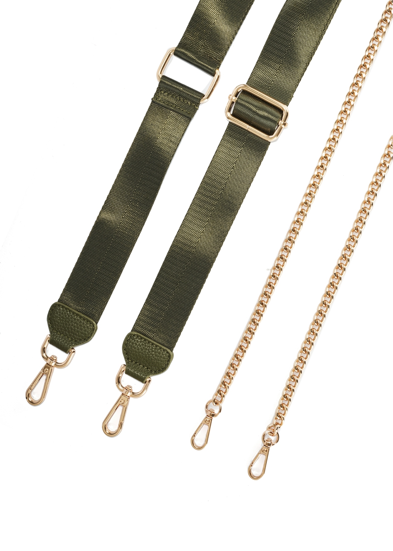 Small women's khaki handbag TOREC-0036E-55(Z25), view of the interchangeable straps of the product on a white background.