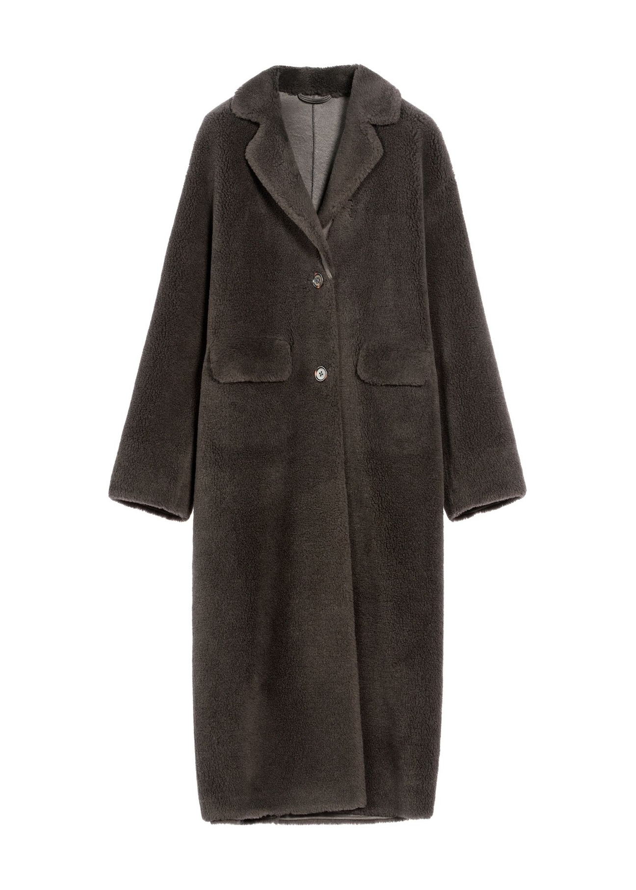 Long graphite women's wool fur coat FUTDW-0034-9D(Z26) - front product view on a white background.