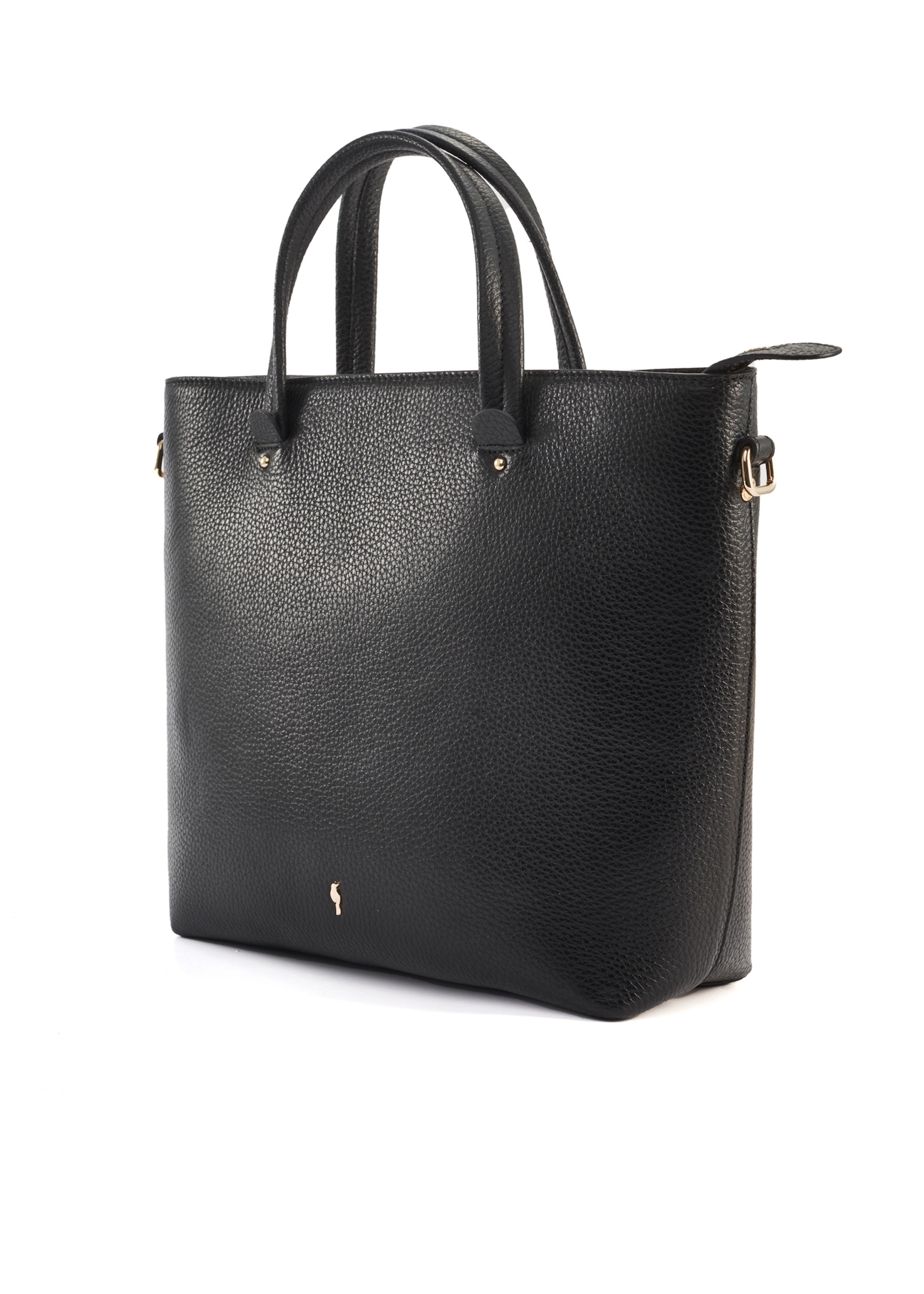 Black leather shopper bag TORES-0728D-99(Z25), diagonal product view on white background.