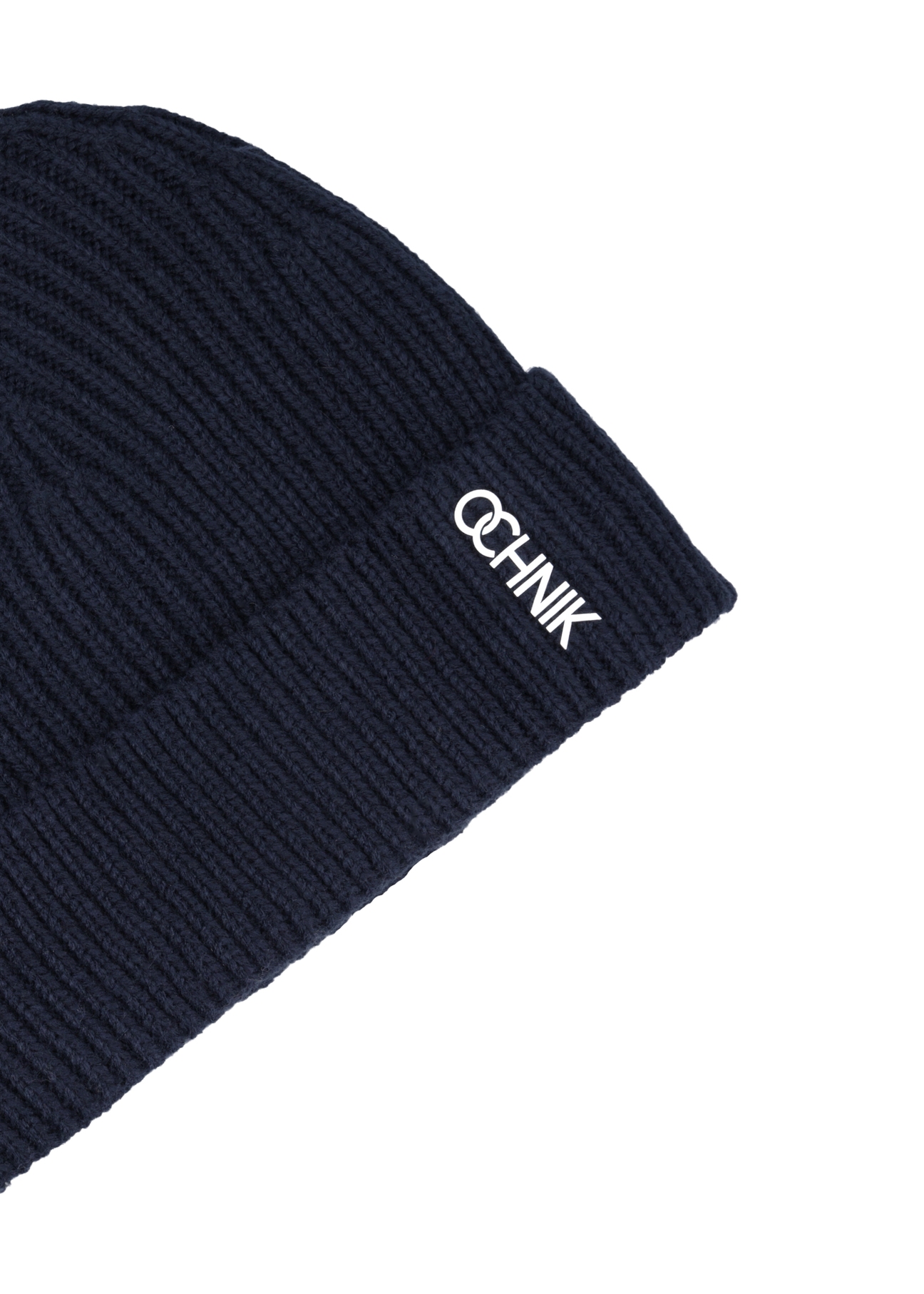 Navy blue men's winter hat CZAMT-0081-7E(Z26), close-up of the product detail on a white background.