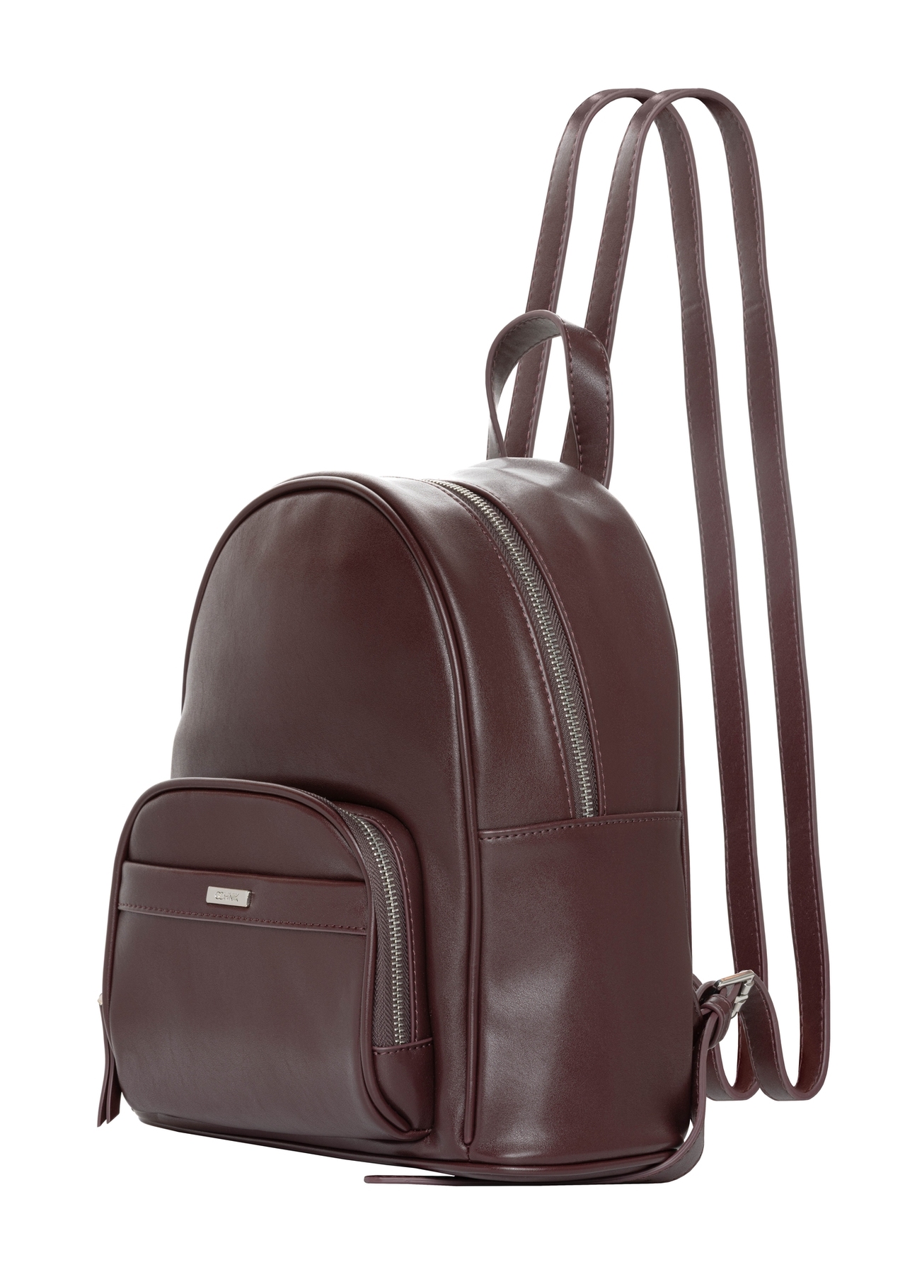 Burgundy women's backpack TOREC-1263-4D(Z26). Side view diagonally on a white background.