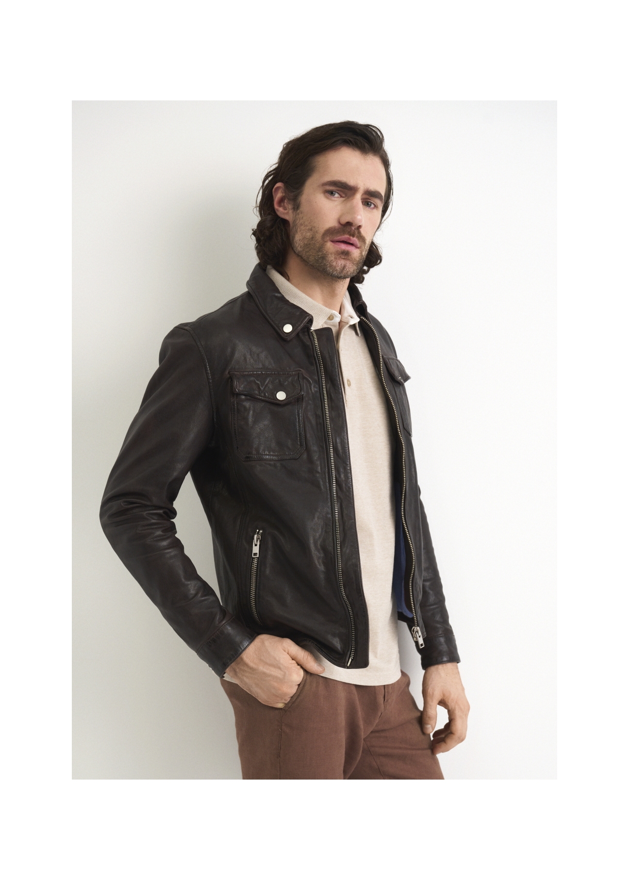Dark brown leather jacket for men KURMS-0260-1219(W23)-02