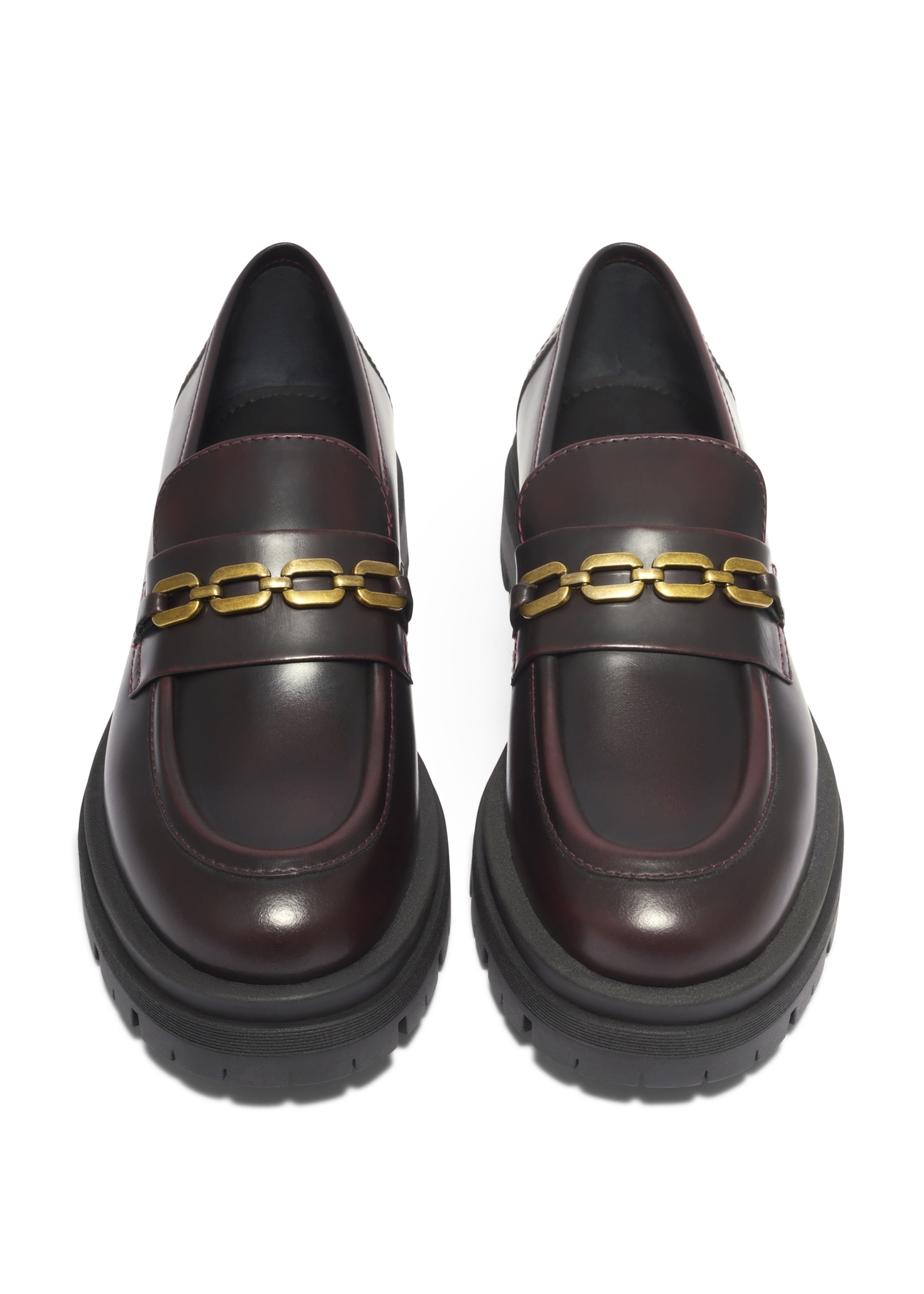 Women's burgundy leather loafers BUTYD-1190-4E(Z26), front view on a white background.
