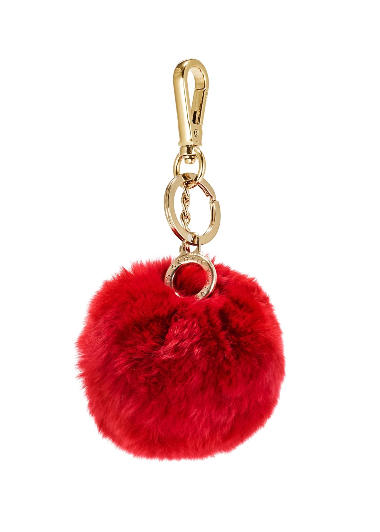 Red pompom keychain BRELOK-117A-4B(Z26), front product view on white background.