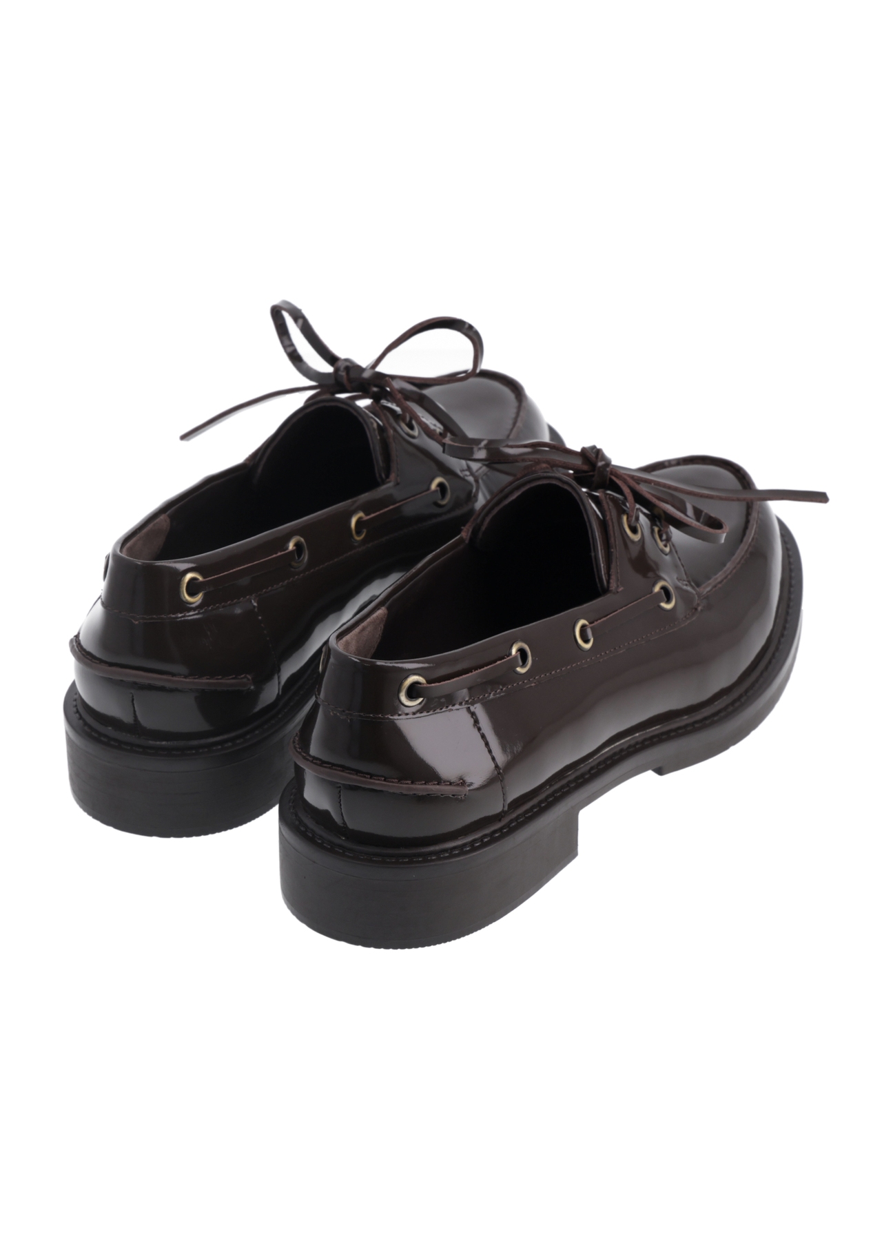 Women's dark brown leather moccasins BUTYD-1313-1I(Z26), back view of the product on a white background.