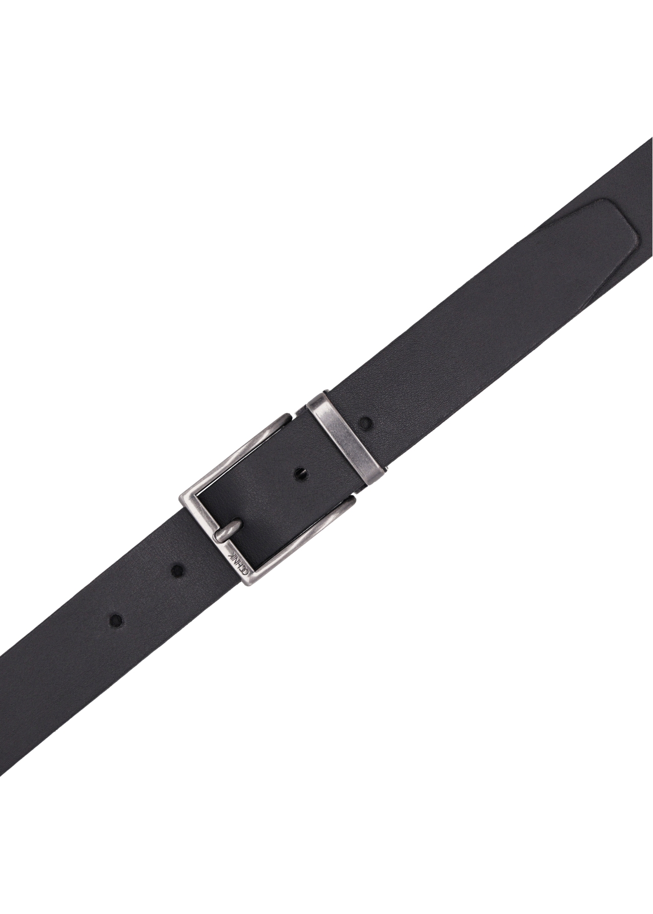 Men's black leather belt PASMS-0289-99(Z26), top view of the product on a white background.