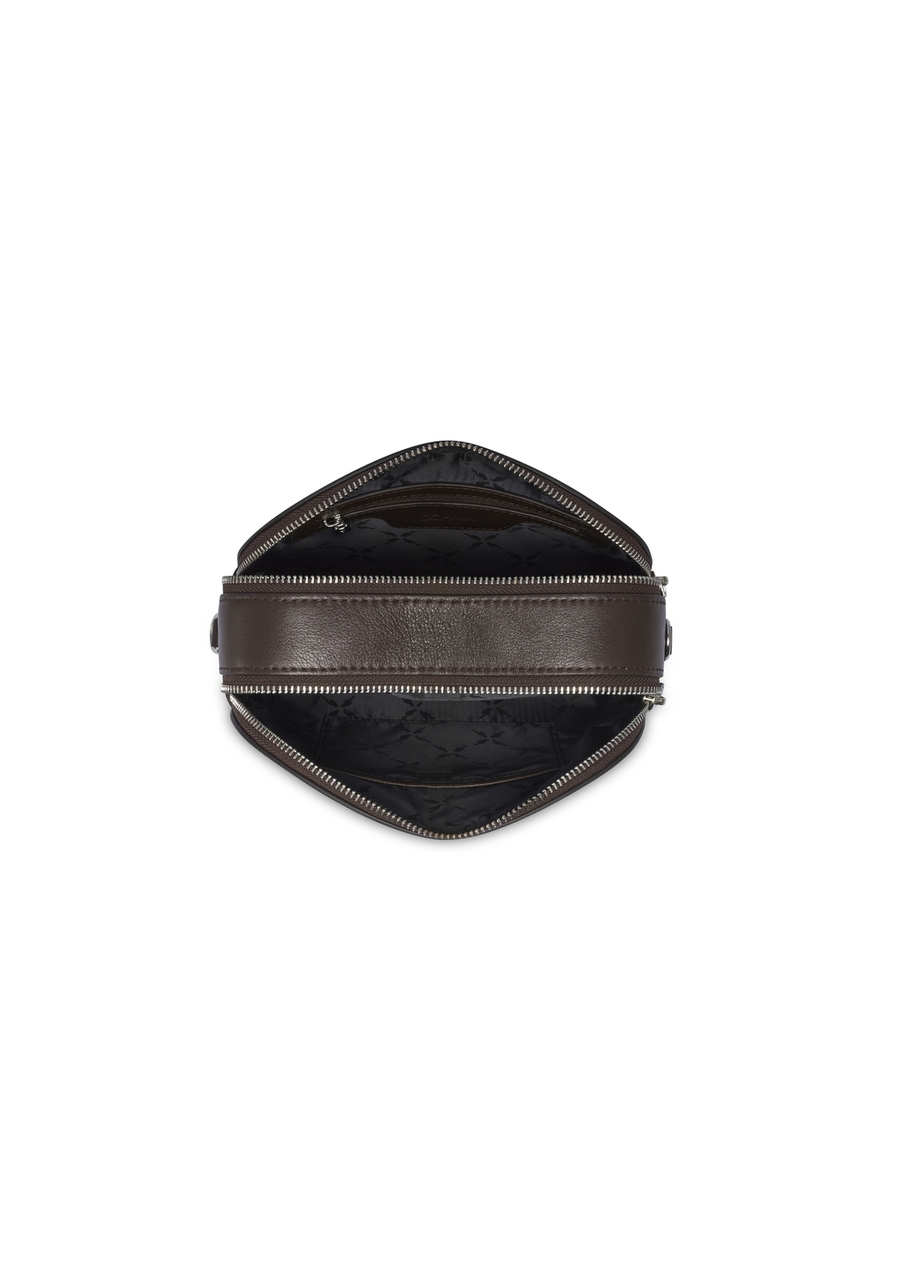 Small brown two-compartment leather women's handbag TORES-1349-1H(Z26), product view in the middle from above on a light background.