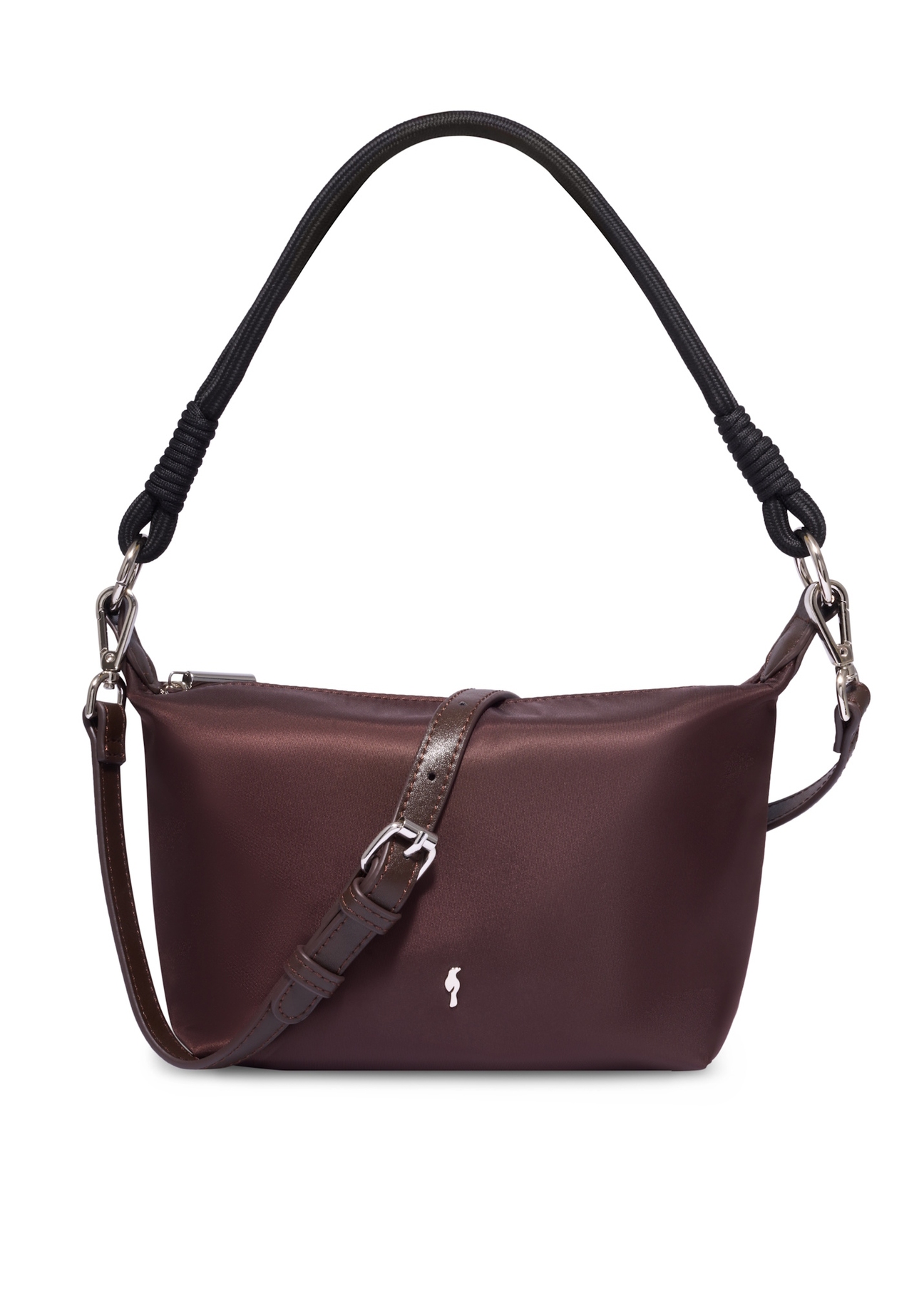Dark brown fabric women's handbag TOREN-0355-1I(Z26), front product view on white background.