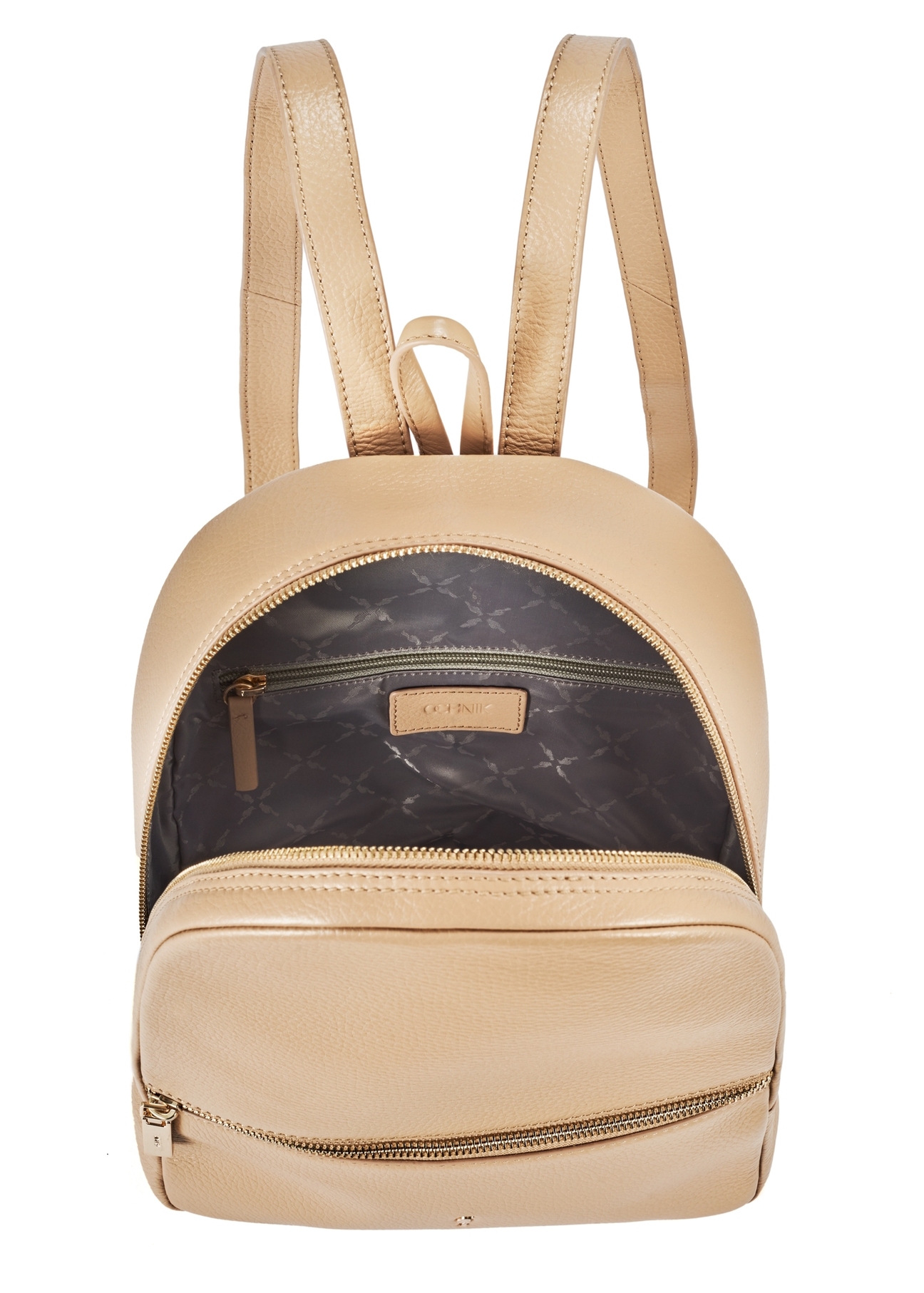 Beige leather women's backpack TORES-0898D-81(Z25), view from the inside of the product on a white background.